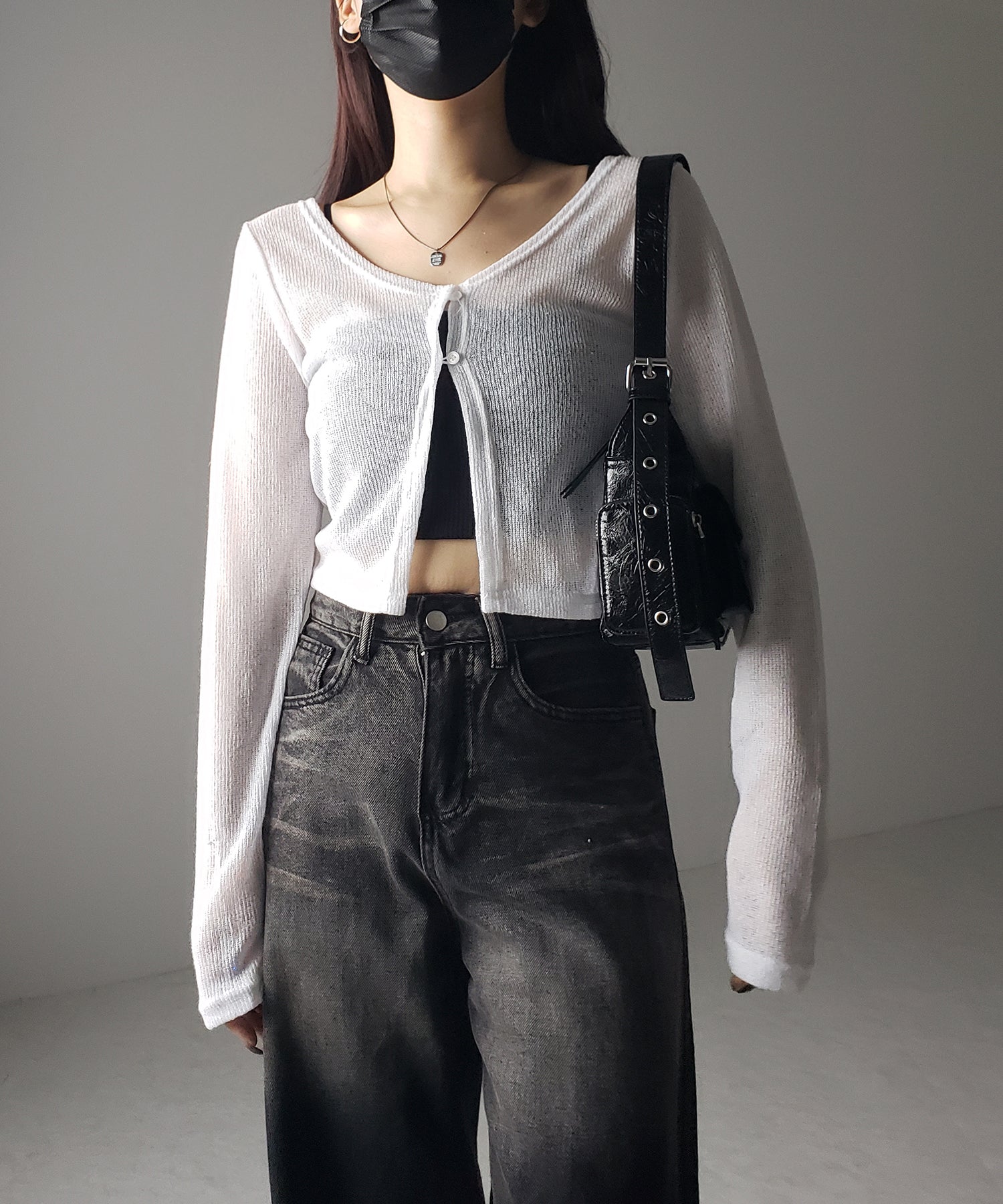 フロントボタンシアーショートカーディガン / front botton sheer short cardigan