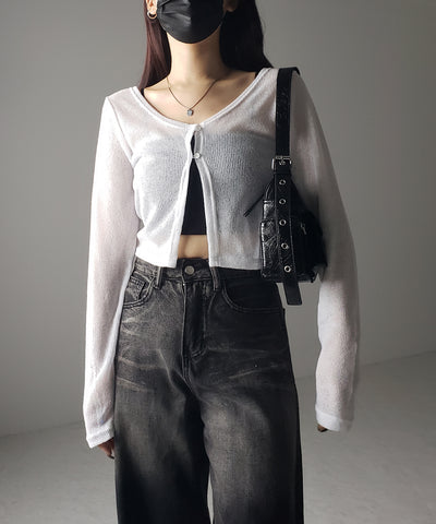フロントボタンシアーショートカーディガン / front botton sheer short cardigan
