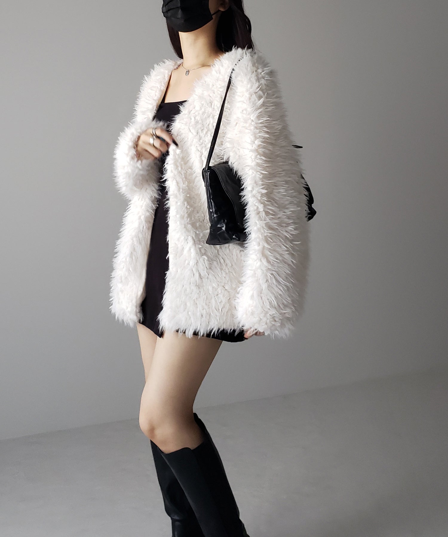 【 3COLOR 】ロングシャギーボアオーバーボリュームカーディガン