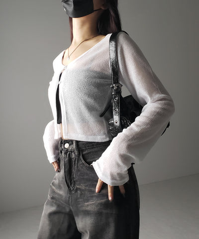 フロントボタンシアーショートカーディガン / front botton sheer short cardigan