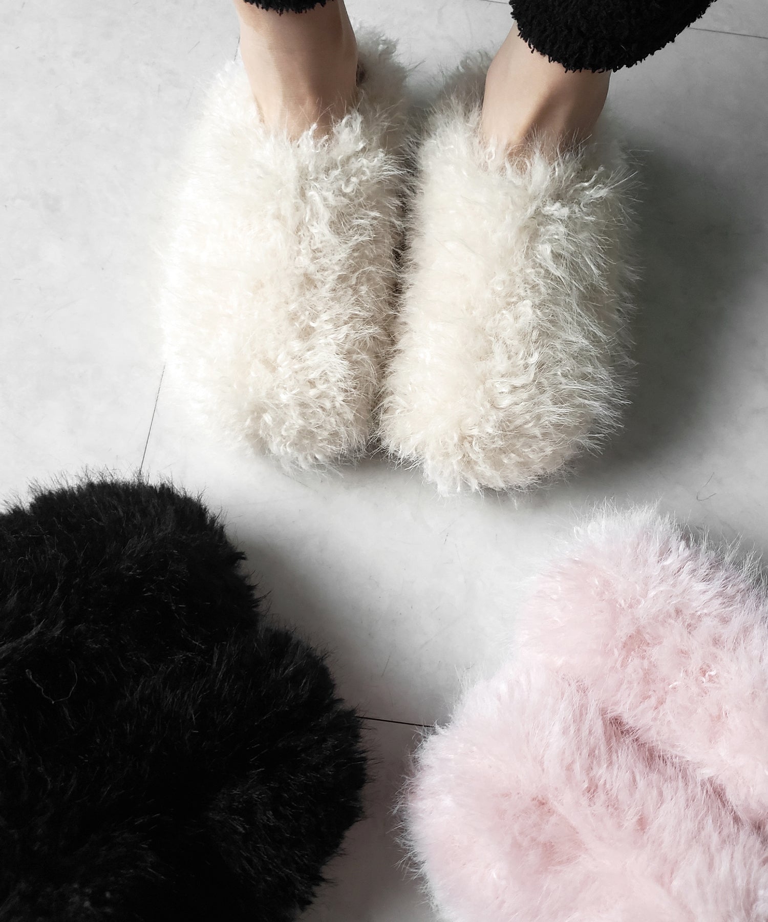 クリンクルフェイクファールームシューズ / crinkle fake fur room shoes