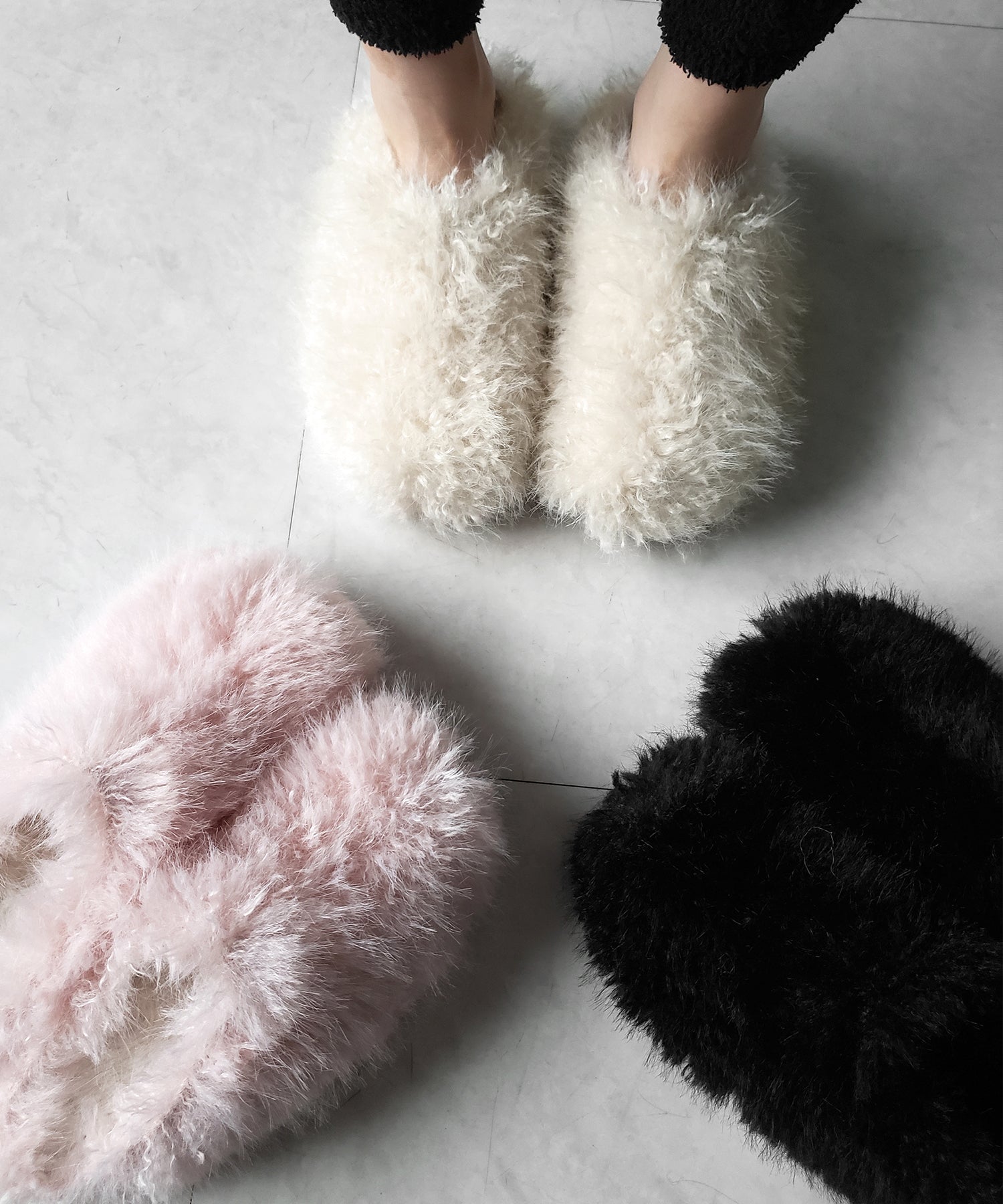 クリンクルフェイクファールームシューズ / crinkle fake fur room shoes