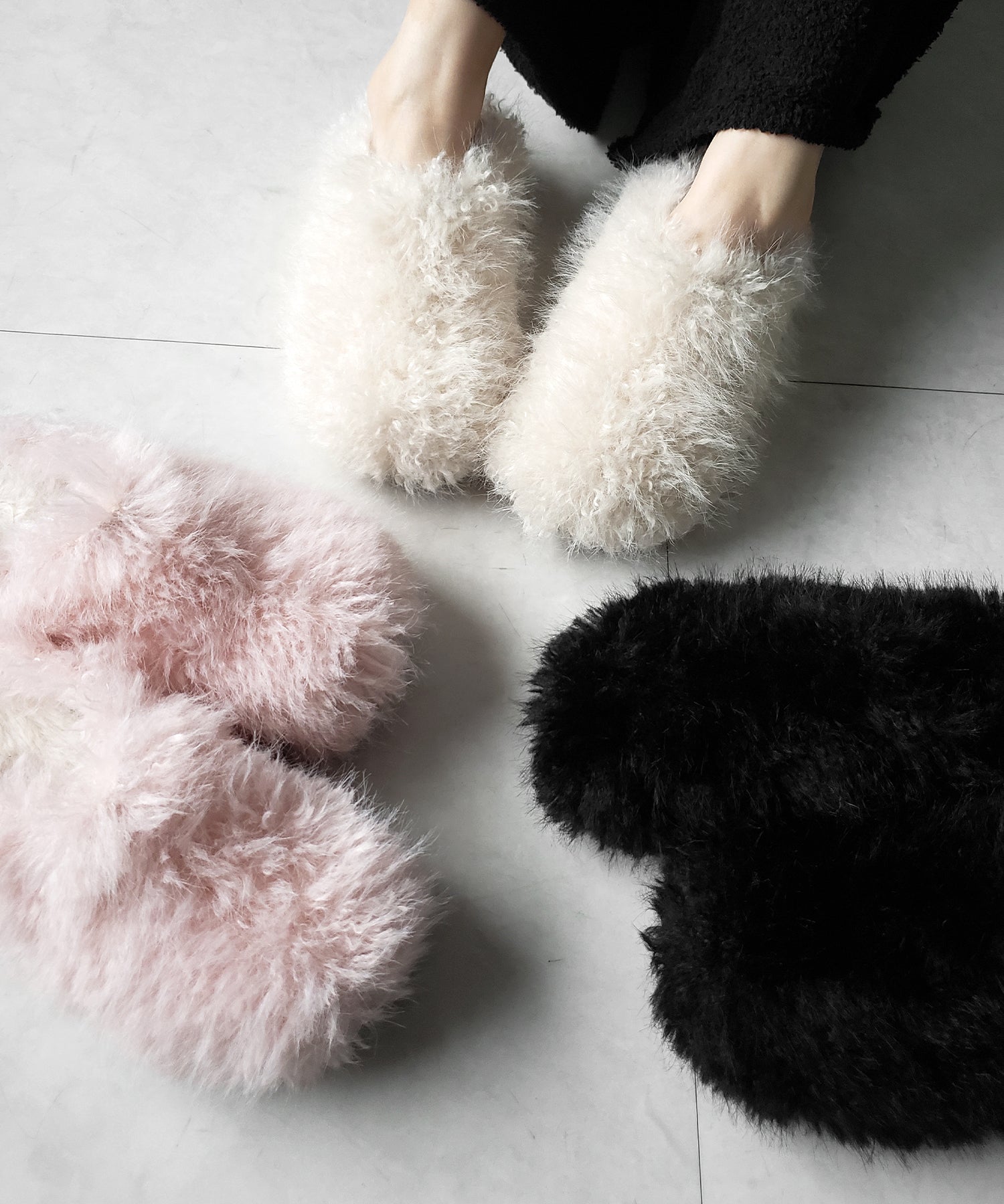 クリンクルフェイクファールームシューズ / crinkle fake fur room shoes