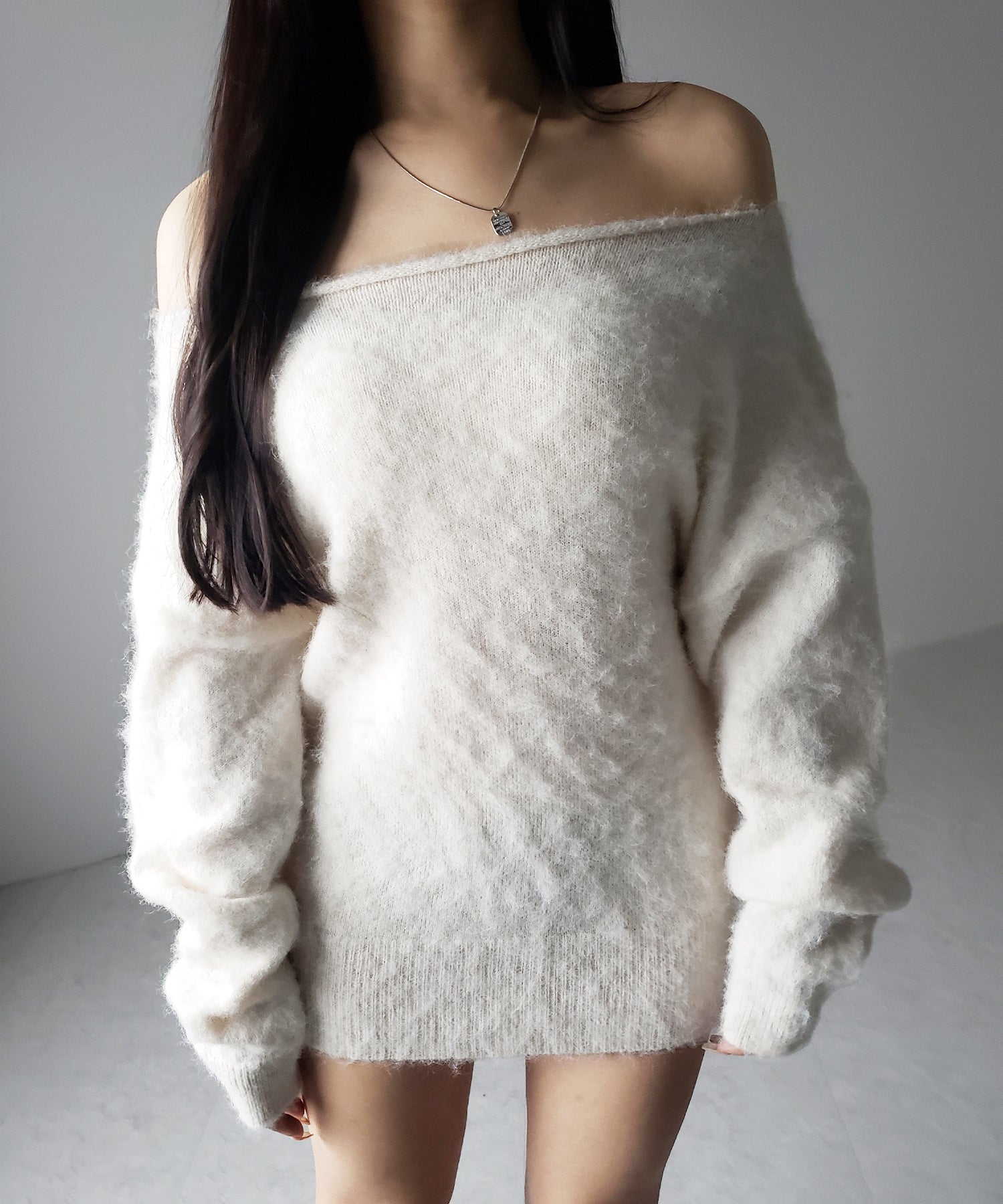 オフショルダーレディニットミニワンピース / off shoulder lady knit mini onepiece