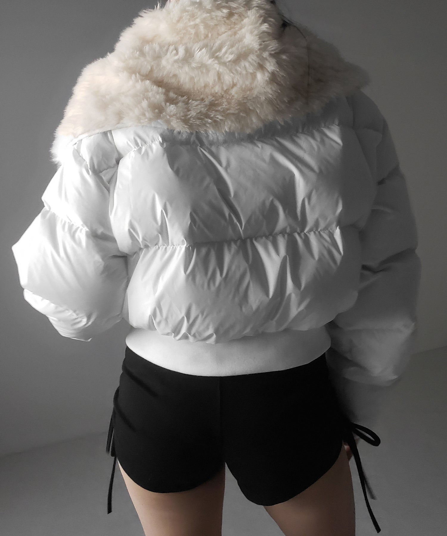 フェイクファー襟レディパフショートダウンジャケット / fakefur collar lady puff short down jacket