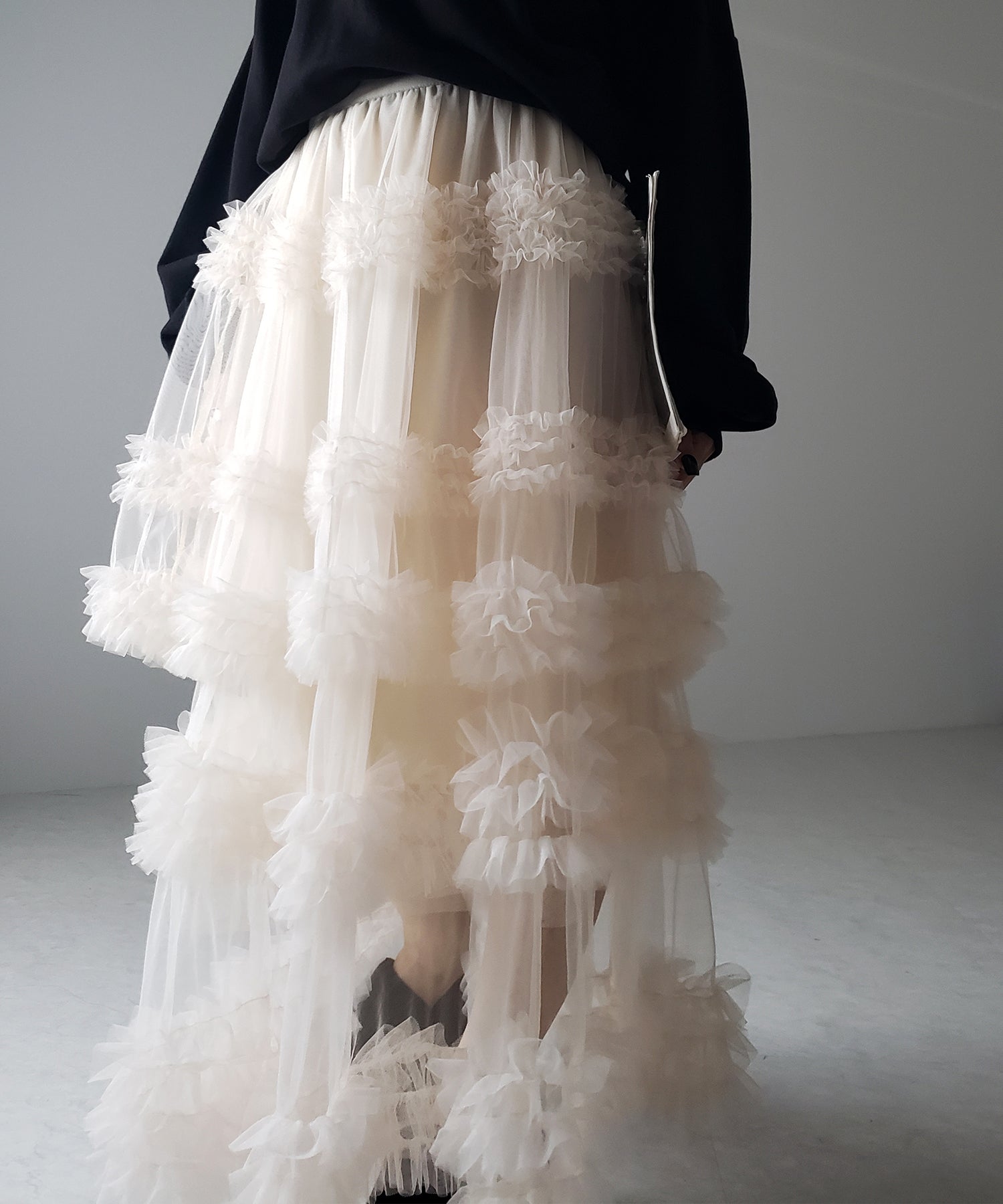 シアーフリルレイヤードボリュームチュールスカート