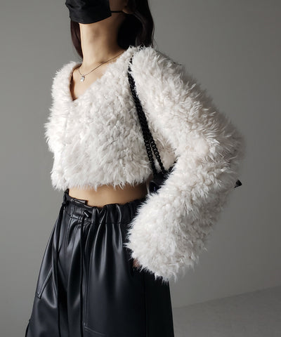 【 3COLOR 】ロングシャギーボアショートボリュームカーディガン