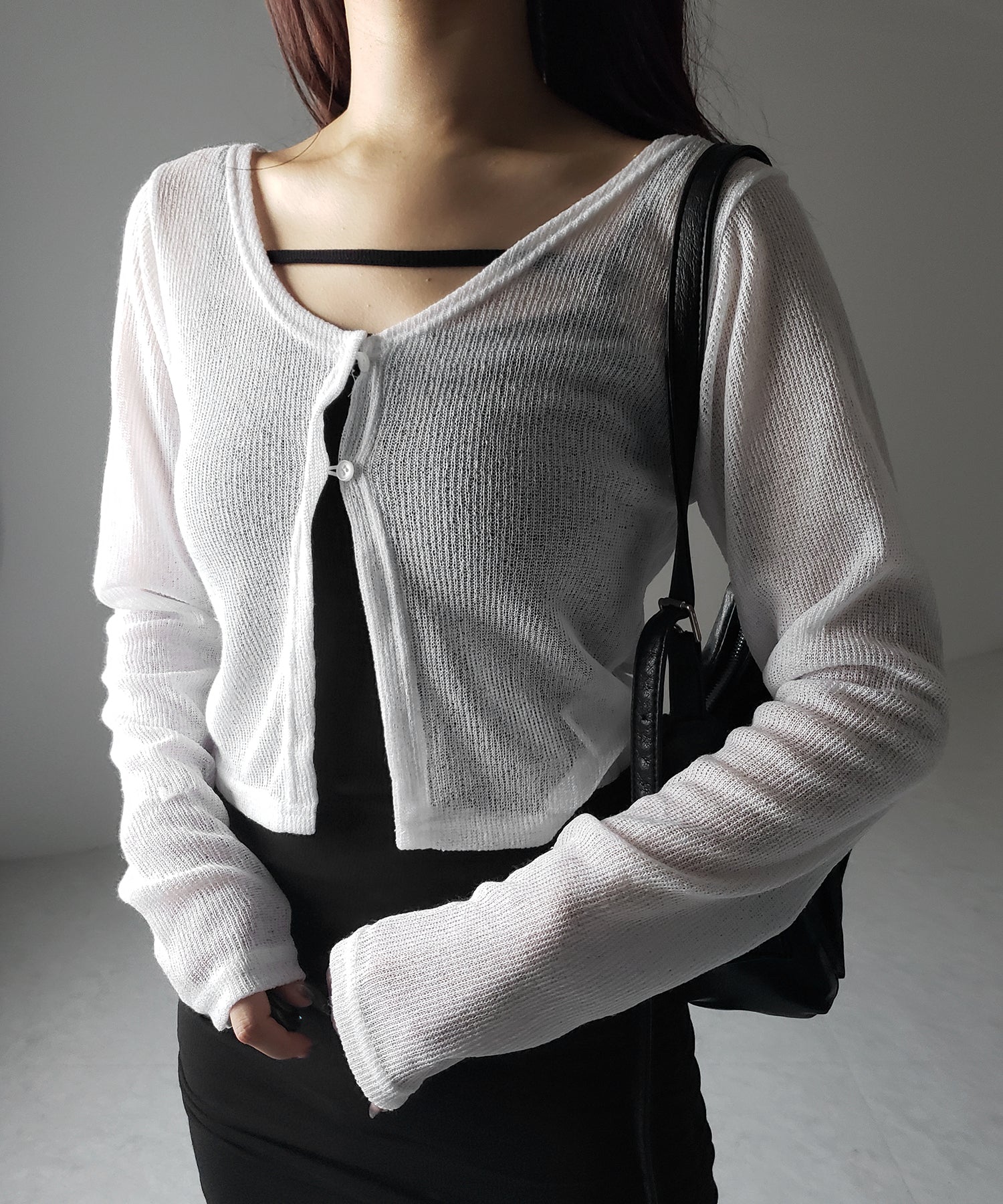 フロントボタンシアーショートカーディガン / front botton sheer short cardigan
