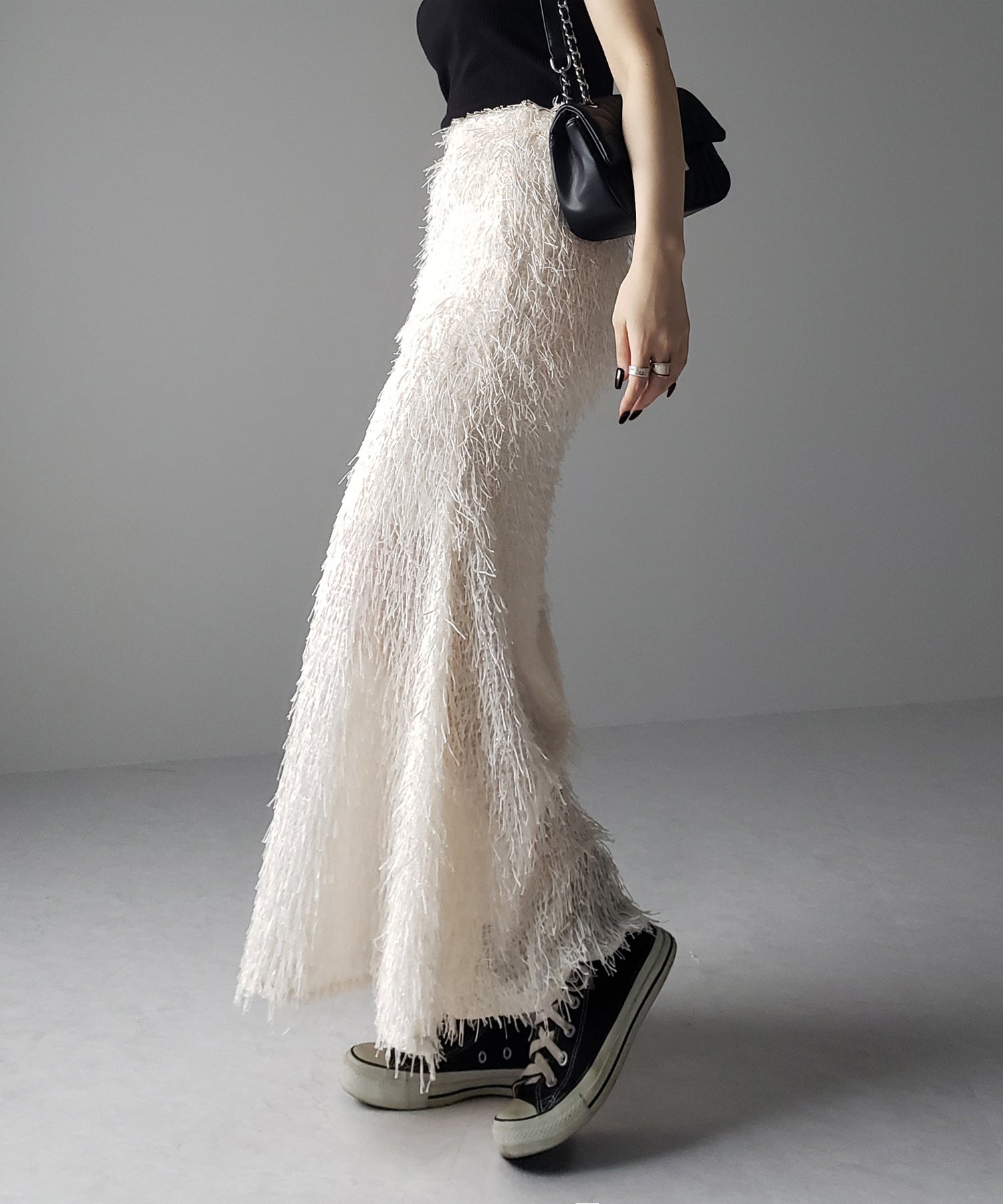 シャギーフリンジロングマーメイドスカート /shaggy fringe long mermaid skirt