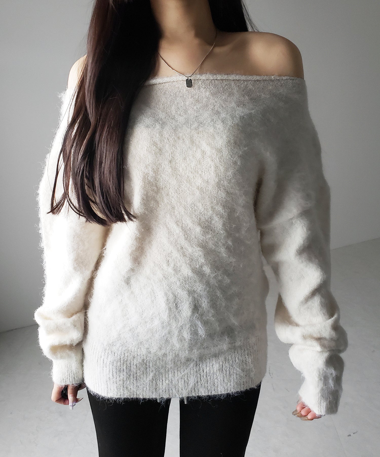 オフショルダーレディニットミニワンピース / off shoulder lady knit mini onepiece