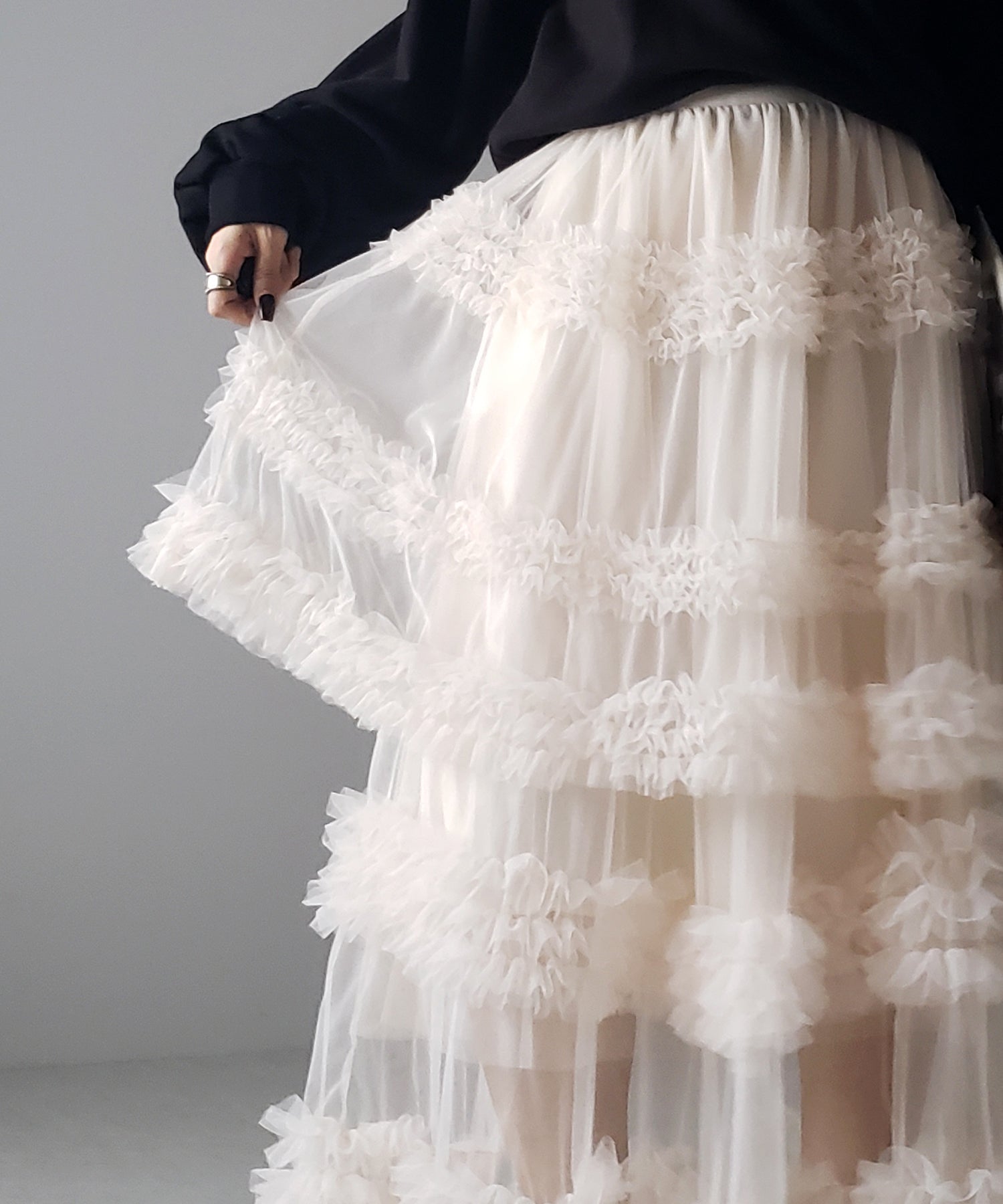 シアーフリルレイヤードボリュームチュールスカート