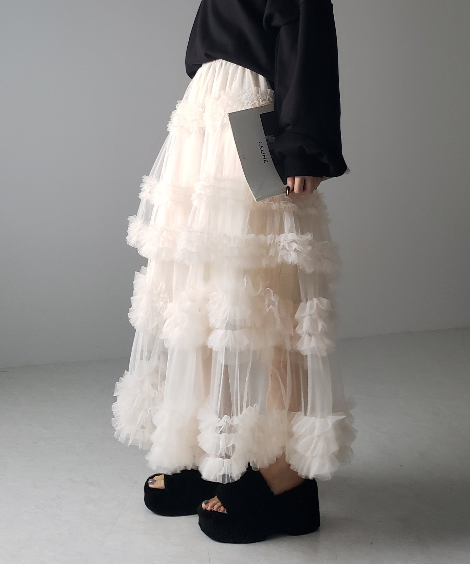 シアーフリルレイヤードボリュームチュールスカート