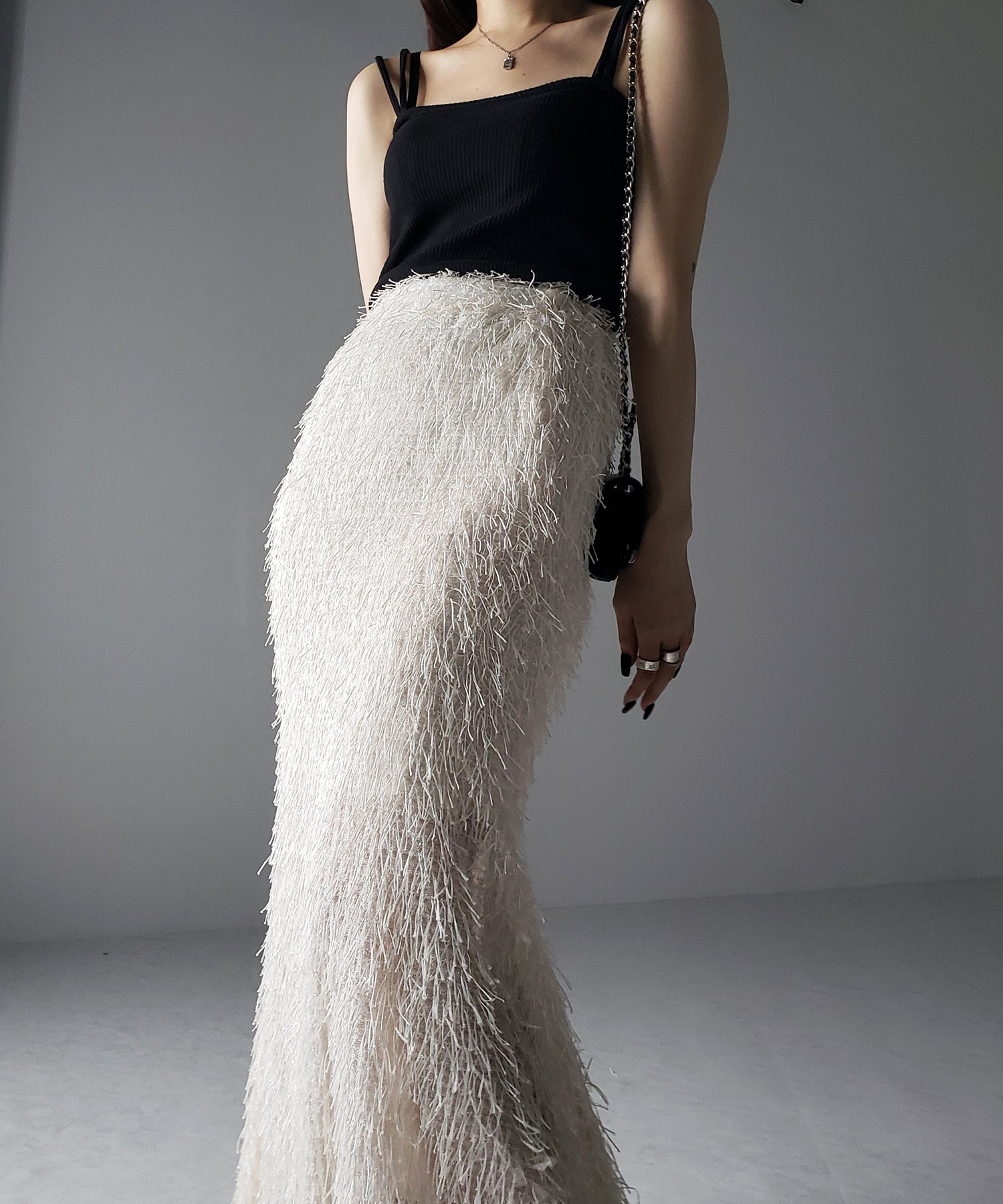 シャギーフリンジロングマーメイドスカート /shaggy fringe long mermaid skirt