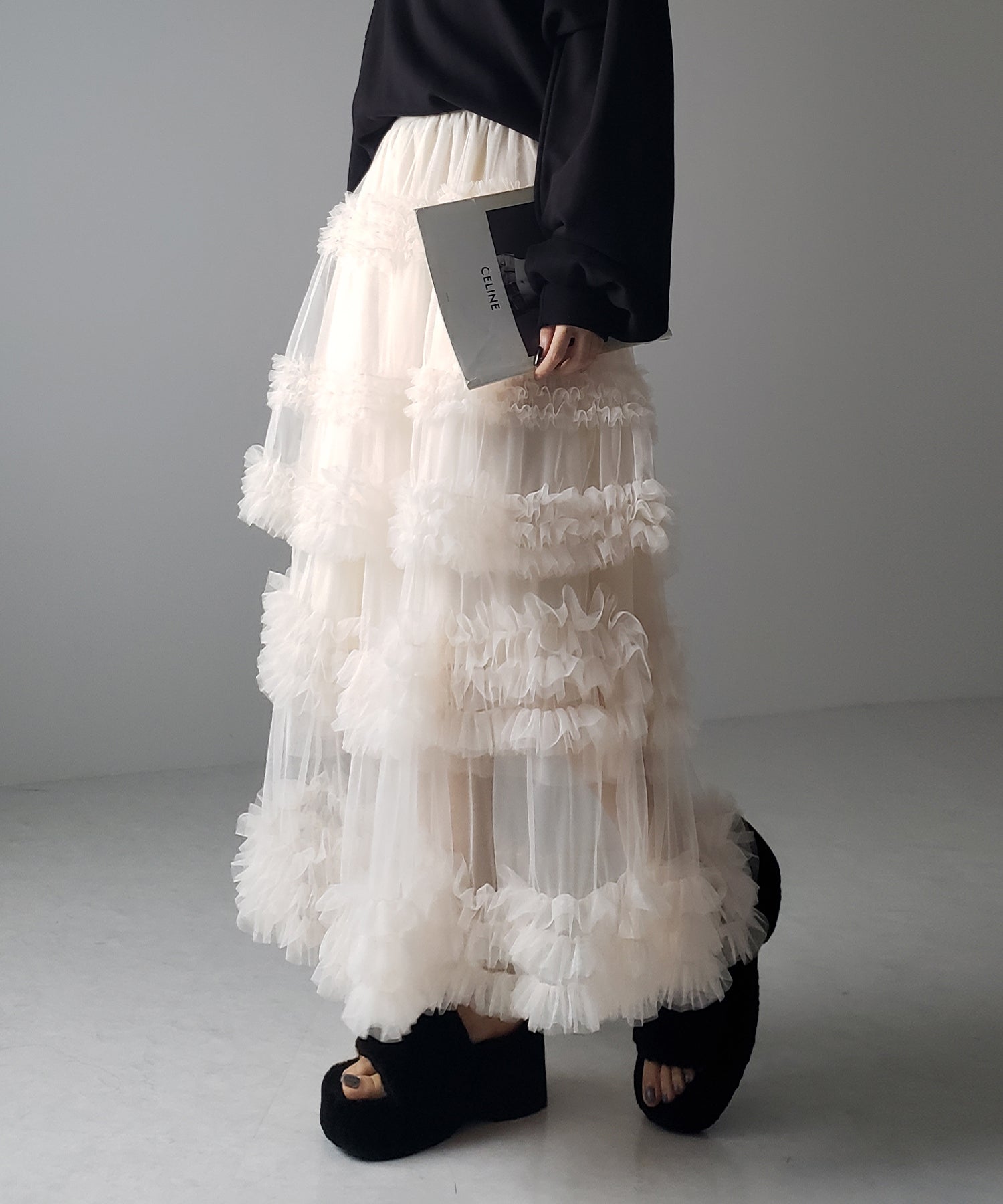 シアーフリルレイヤードボリュームチュールスカート