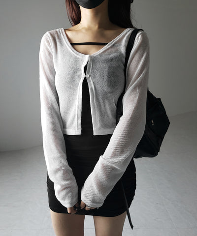 フロントボタンシアーショートカーディガン / front botton sheer short cardigan