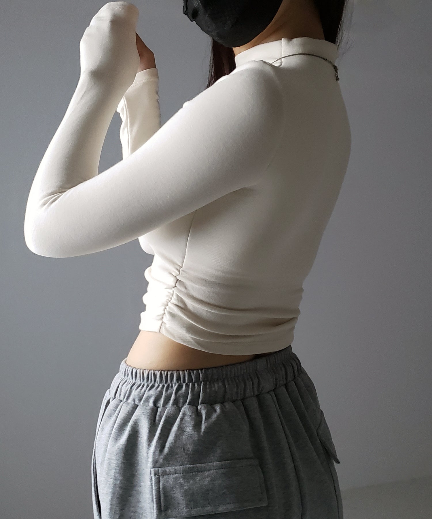 【 カップ付き / 裏起毛 】プチハイネックシャーリングショートカットソートップス