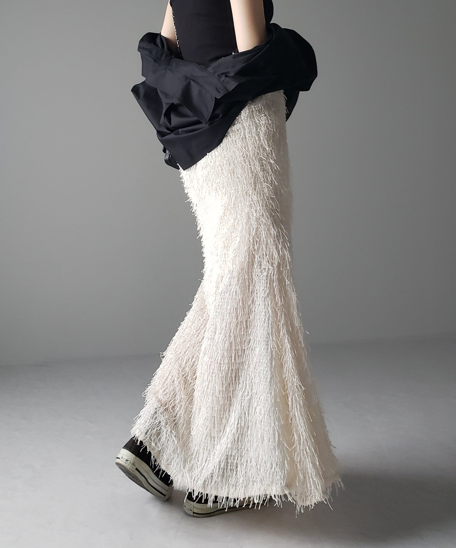 シャギーフリンジロングマーメイドスカート /shaggy fringe long mermaid skirt