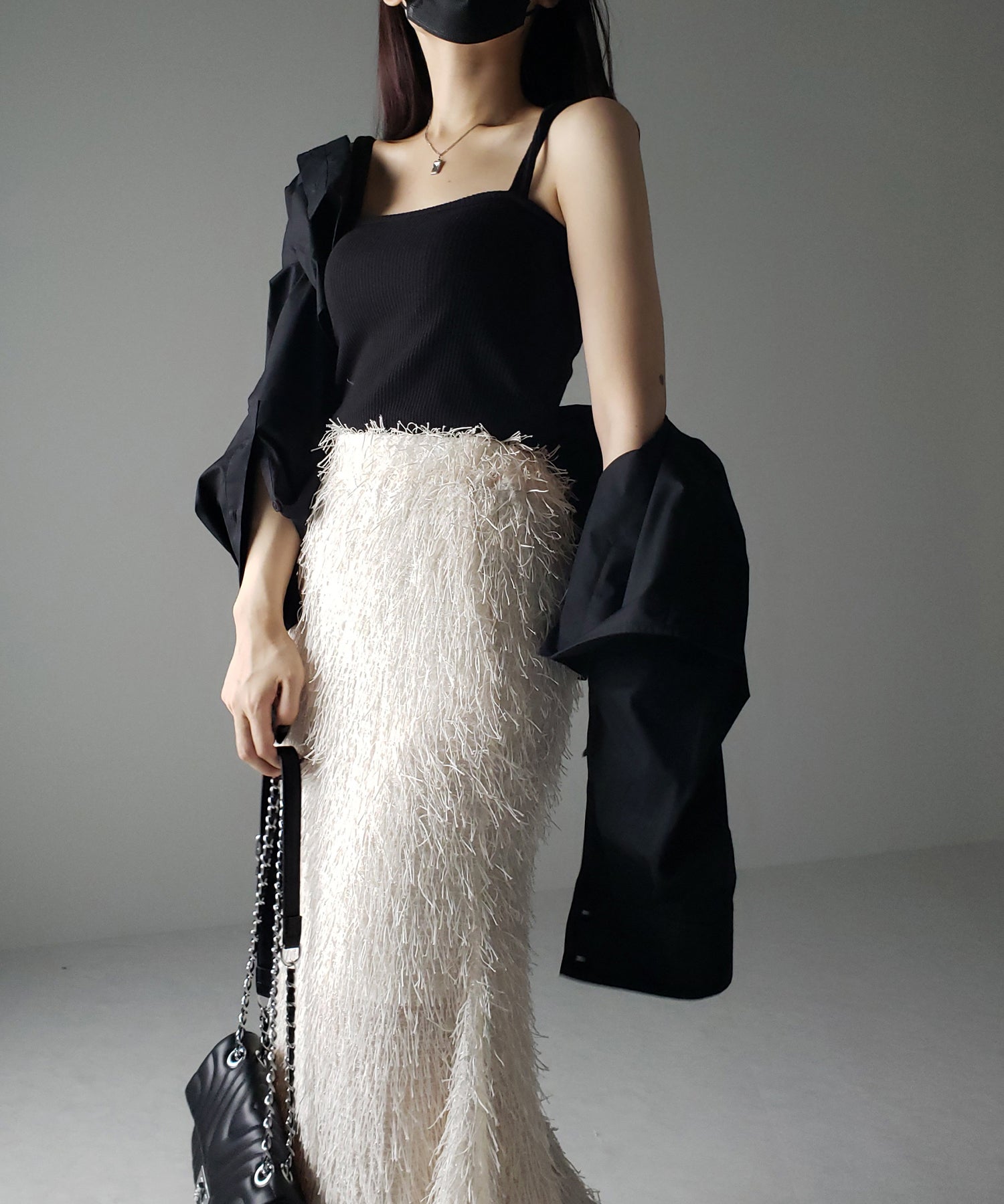 シャギーフリンジロングマーメイドスカート /shaggy fringe long mermaid skirt