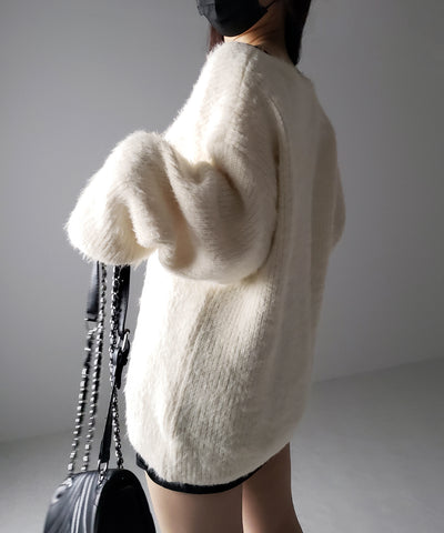 クロスストラップカットアウトルーズシャギーニット