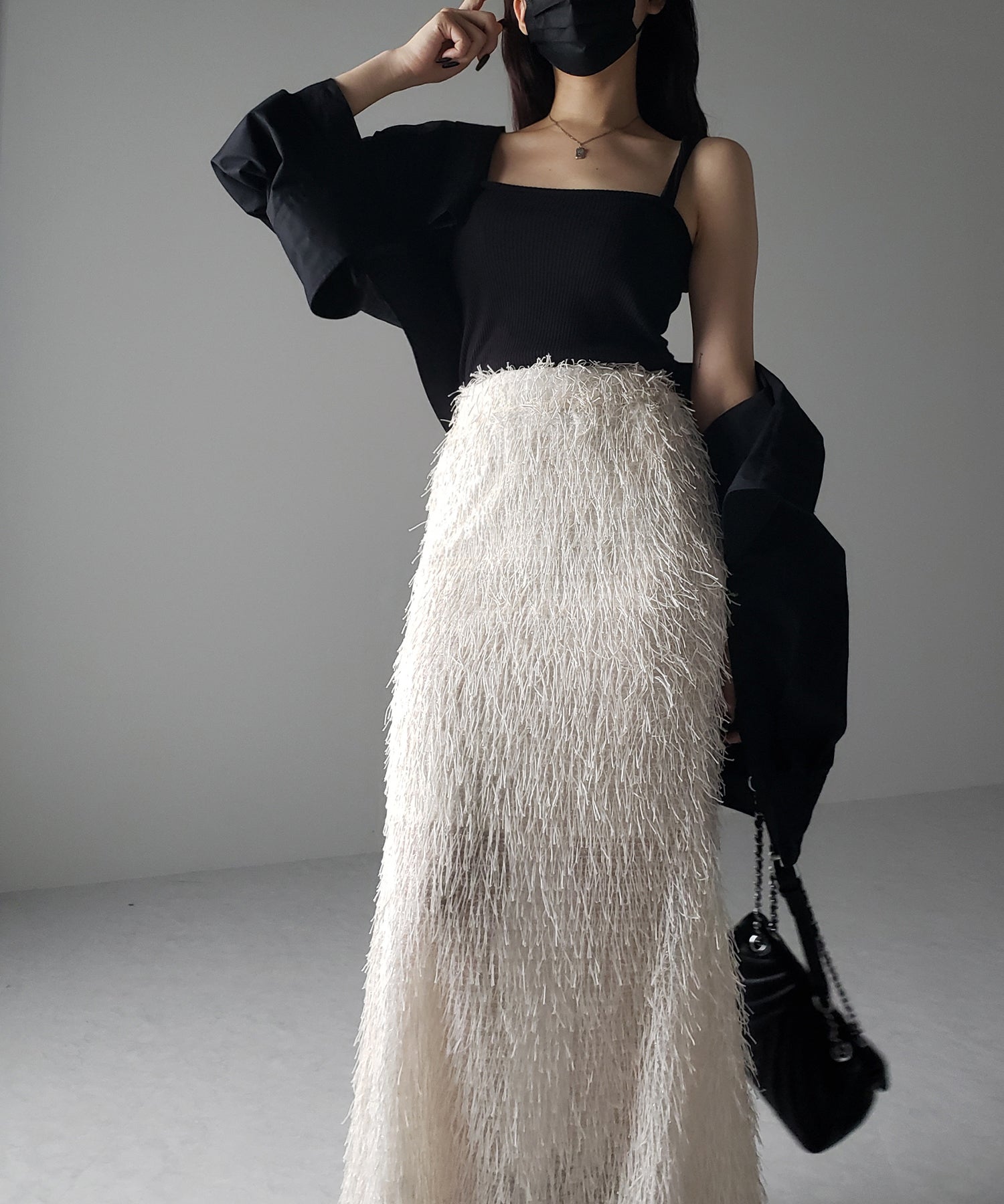 シャギーフリンジロングマーメイドスカート /shaggy fringe long mermaid skirt