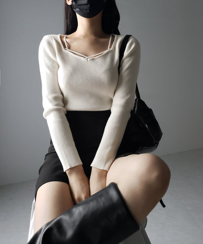 クロスラインストラップデザインリブニット