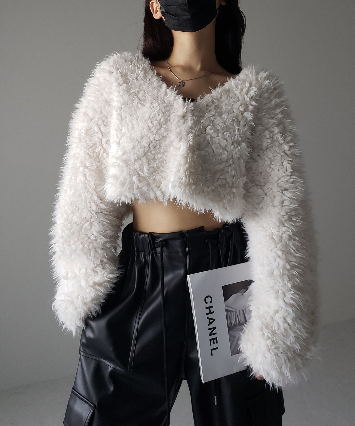 【 3COLOR 】ロングシャギーボアショートボリュームカーディガン