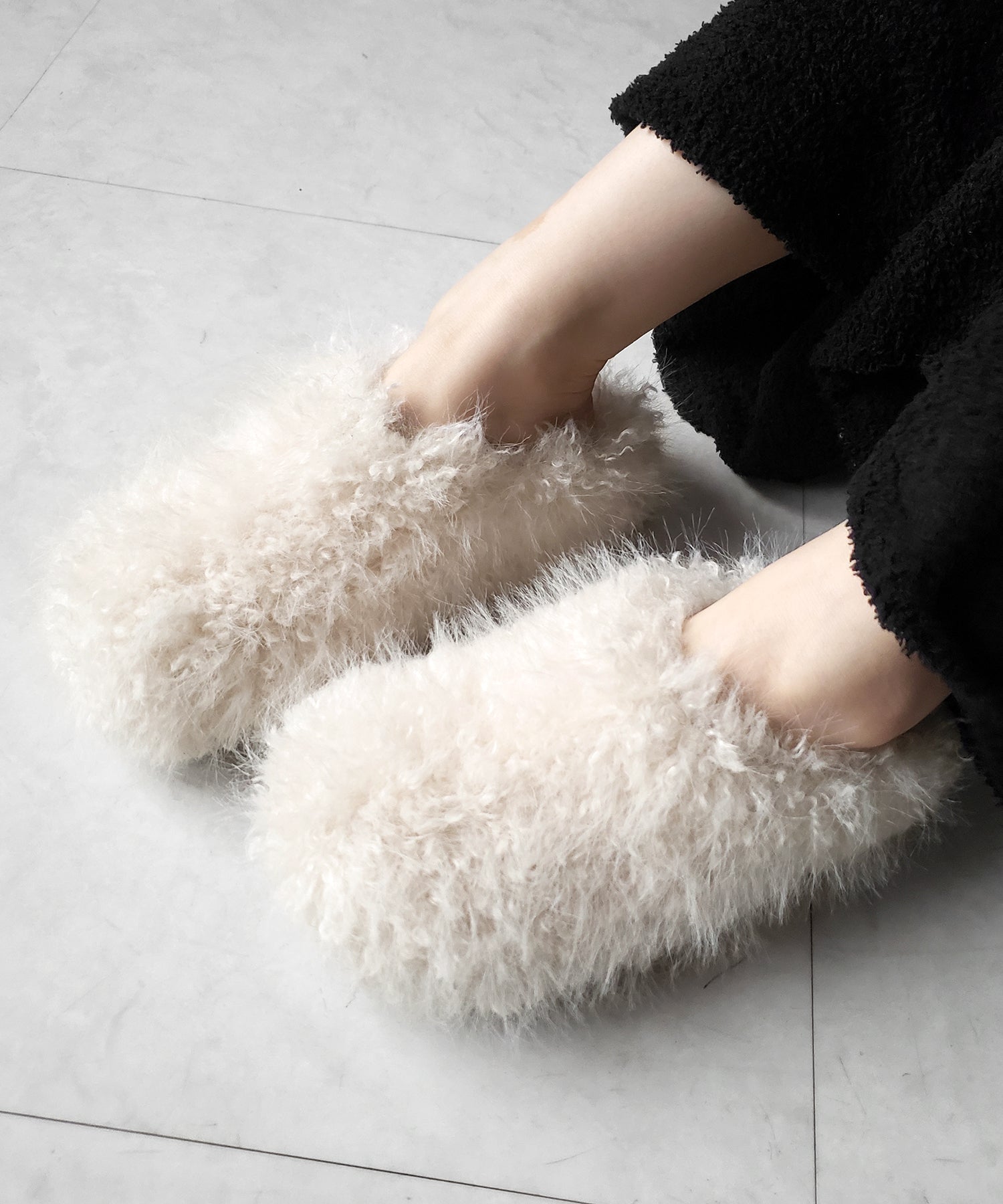 クリンクルフェイクファールームシューズ / crinkle fake fur room shoes