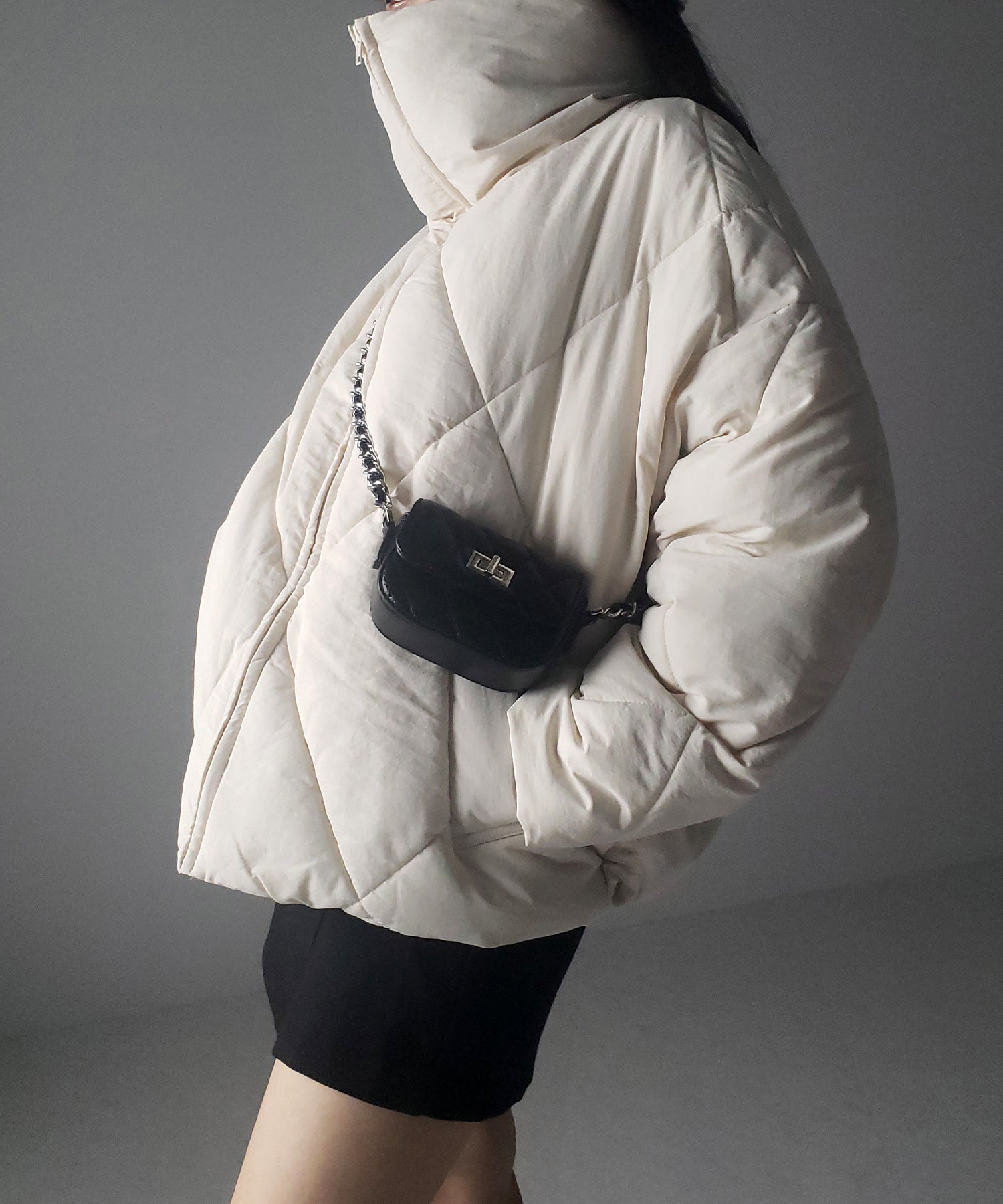 【 3COLOR /2WAY 】ボリュームハイネックナイロンパフダウンジャケット