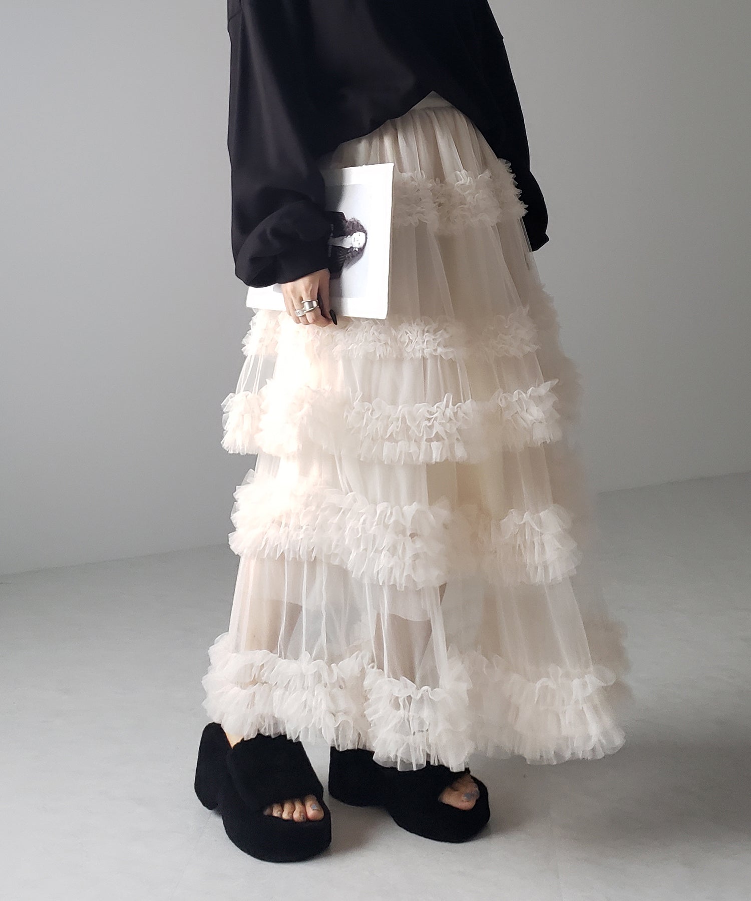 シアーフリルレイヤードボリュームチュールスカート