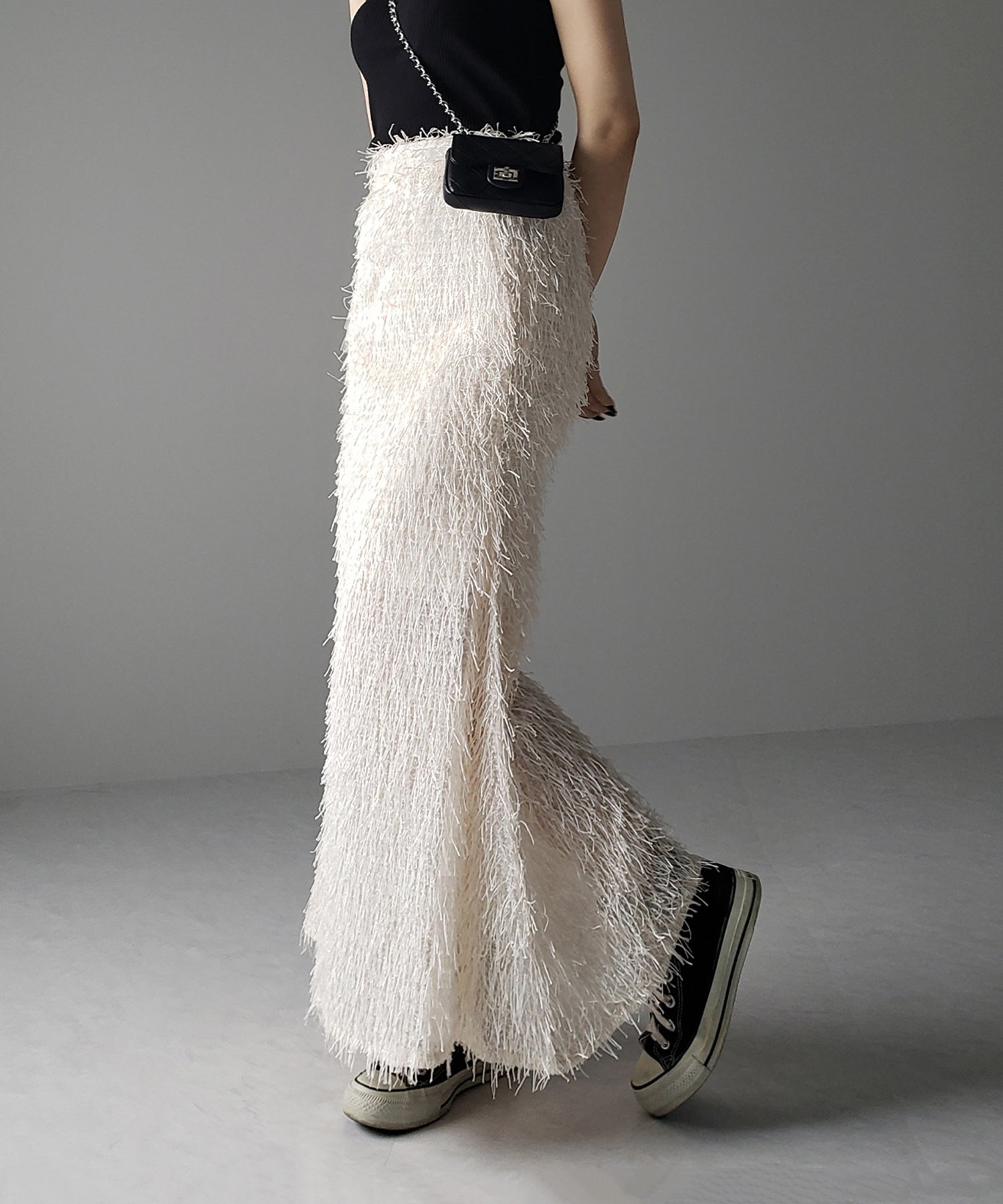 シャギーフリンジロングマーメイドスカート /shaggy fringe long mermaid skirt
