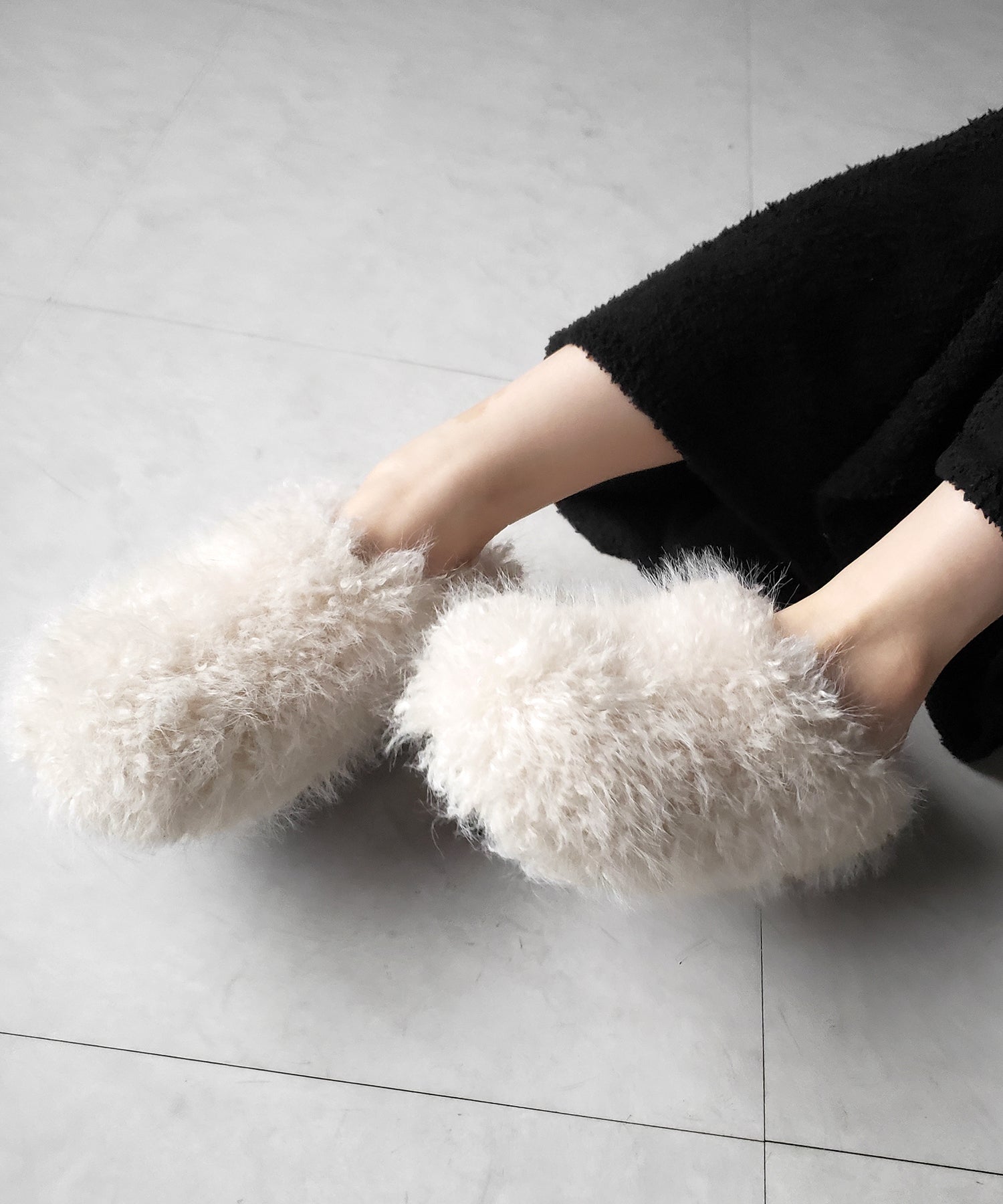 クリンクルフェイクファールームシューズ / crinkle fake fur room shoes