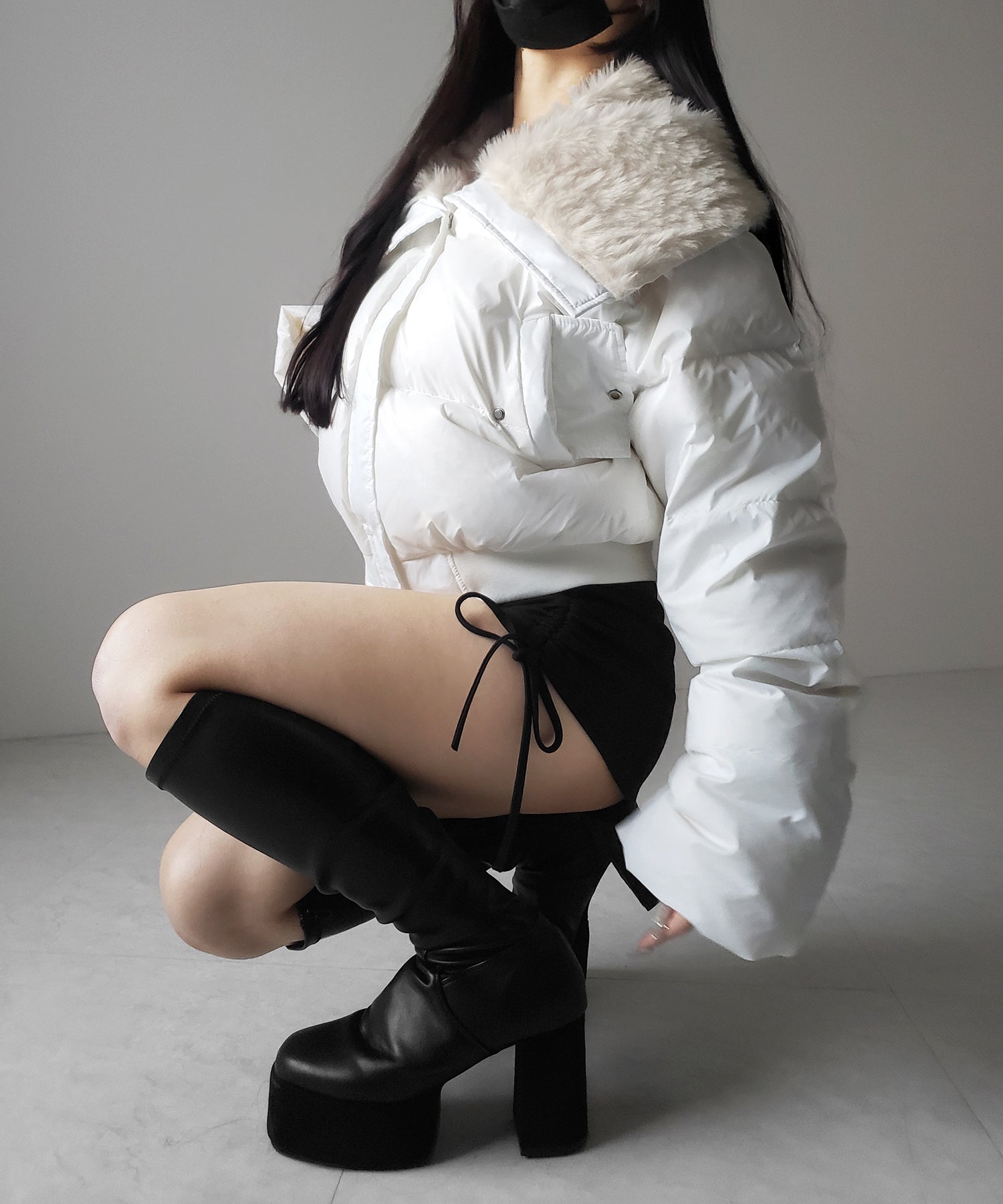 フェイクファー襟レディパフショートダウンジャケット / fakefur collar lady puff short down jacket