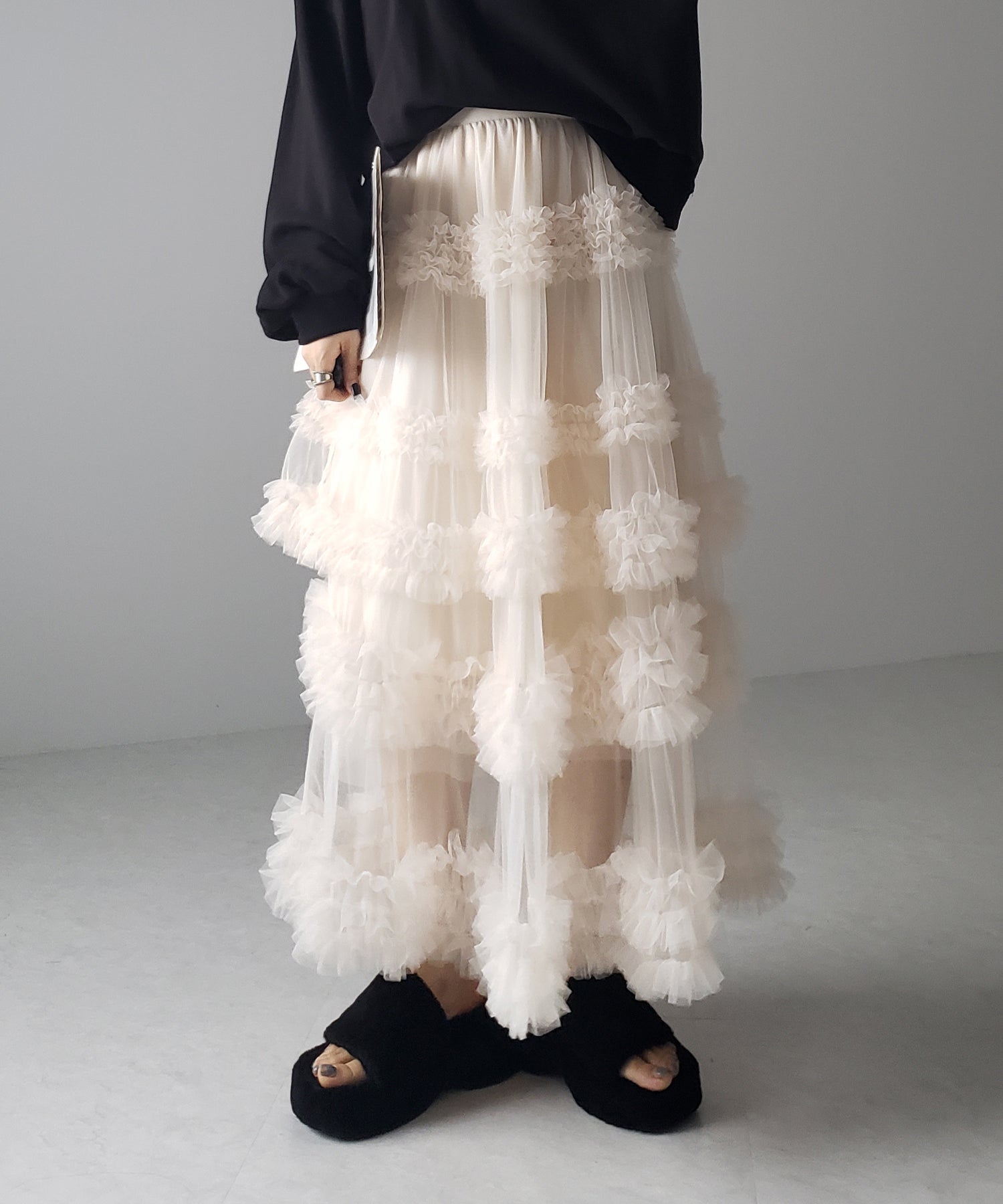 シアーフリルレイヤードボリュームチュールスカート