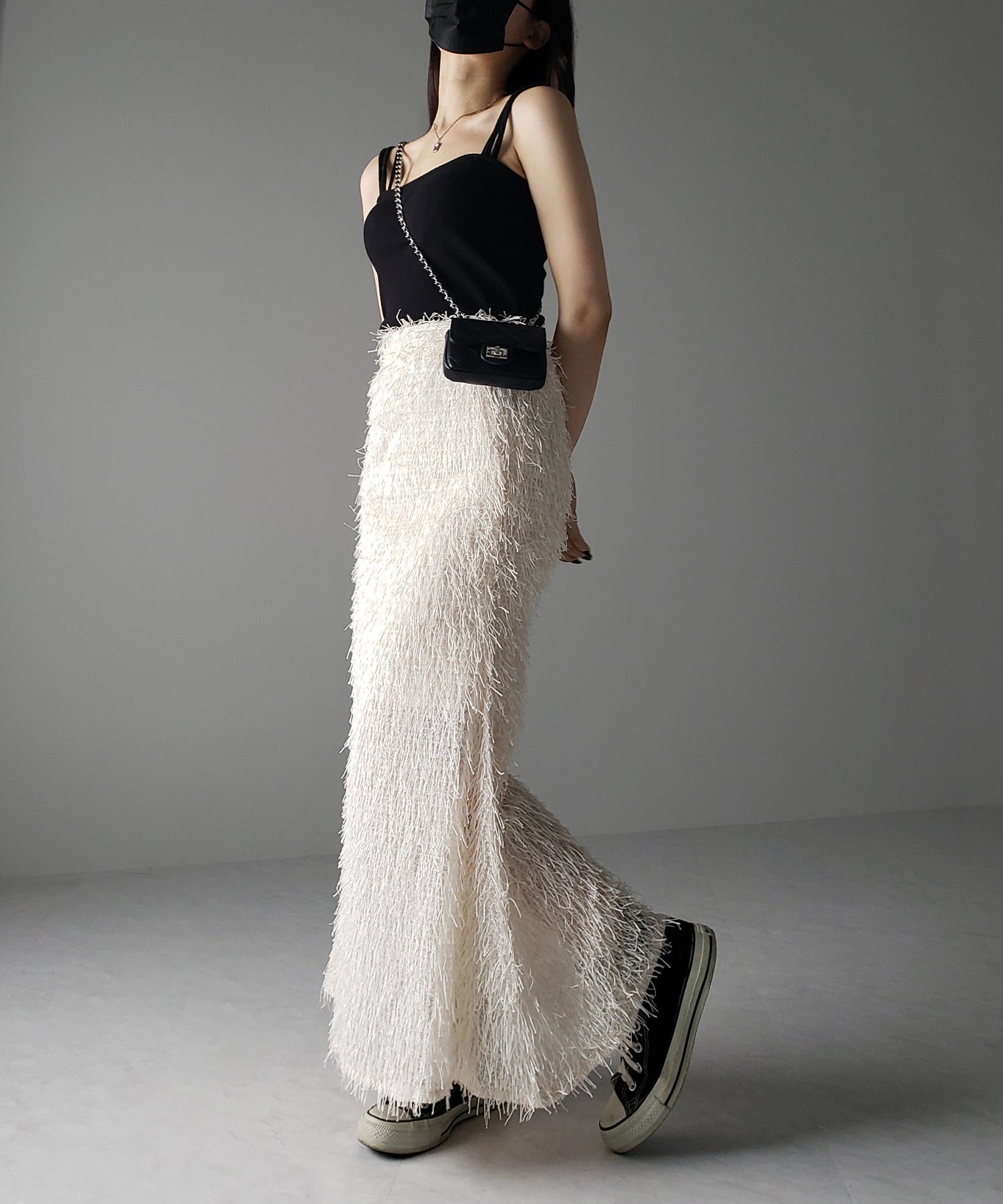 シャギーフリンジロングマーメイドスカート /shaggy fringe long mermaid skirt