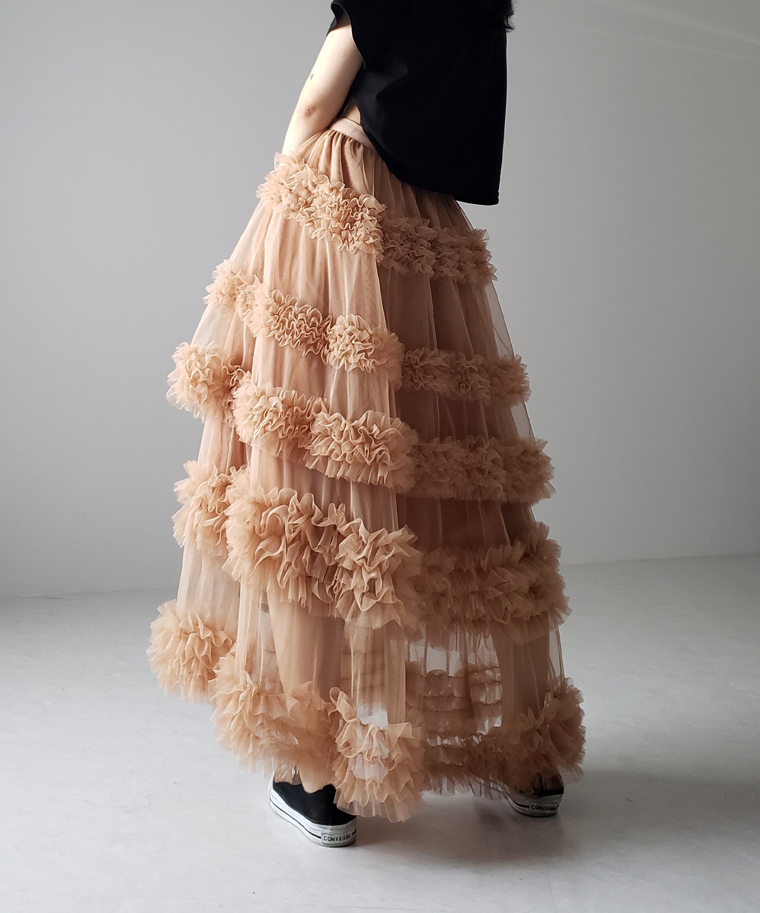 シアーフリルレイヤードボリュームチュールスカート