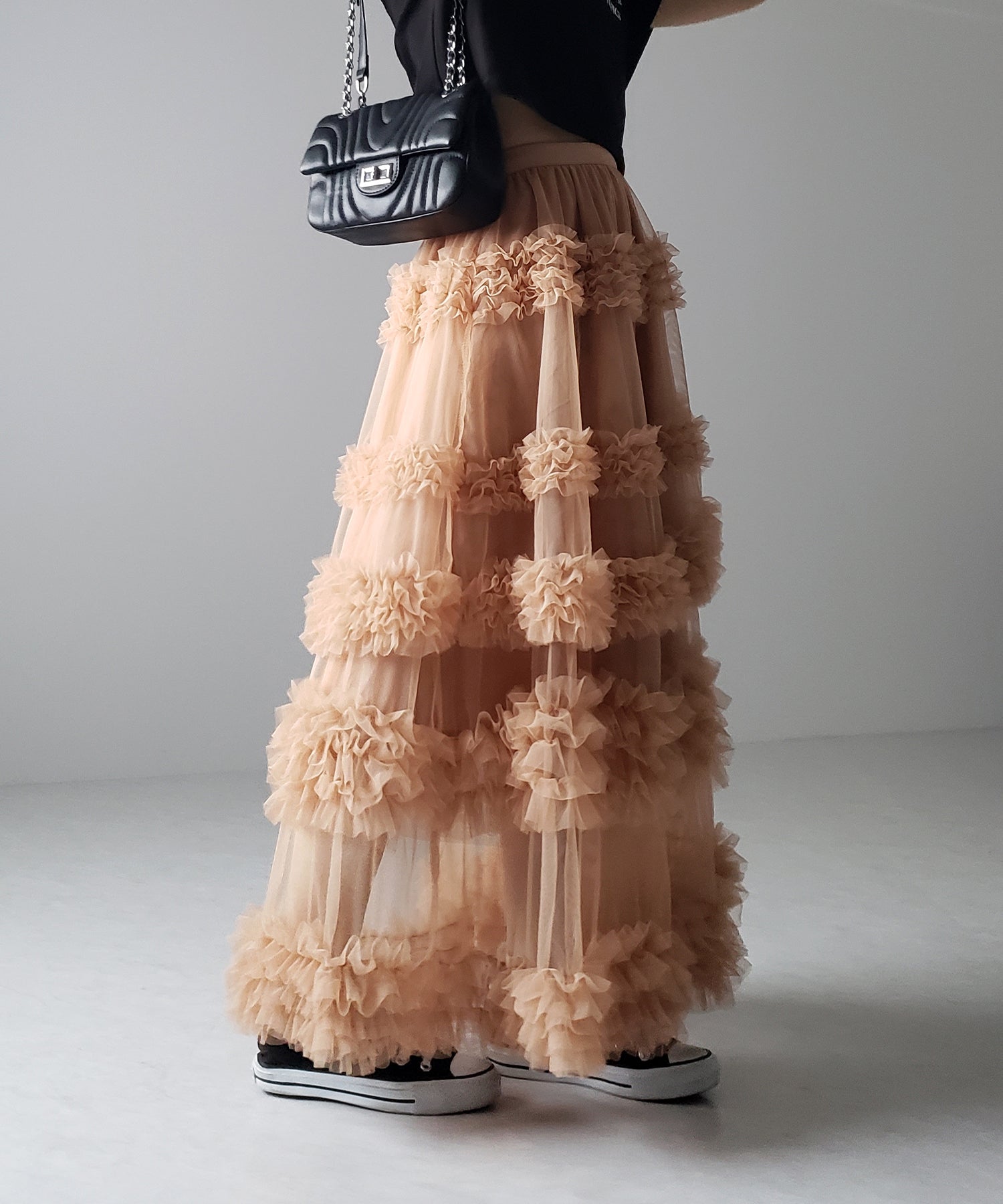 シアーフリルレイヤードボリュームチュールスカート