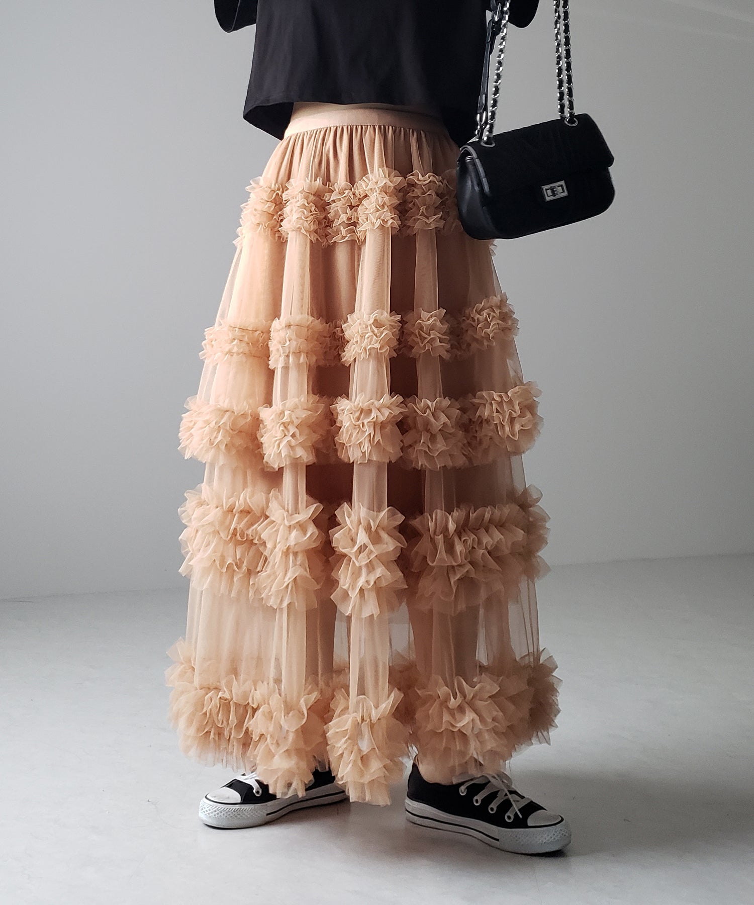 シアーフリルレイヤードボリュームチュールスカート
