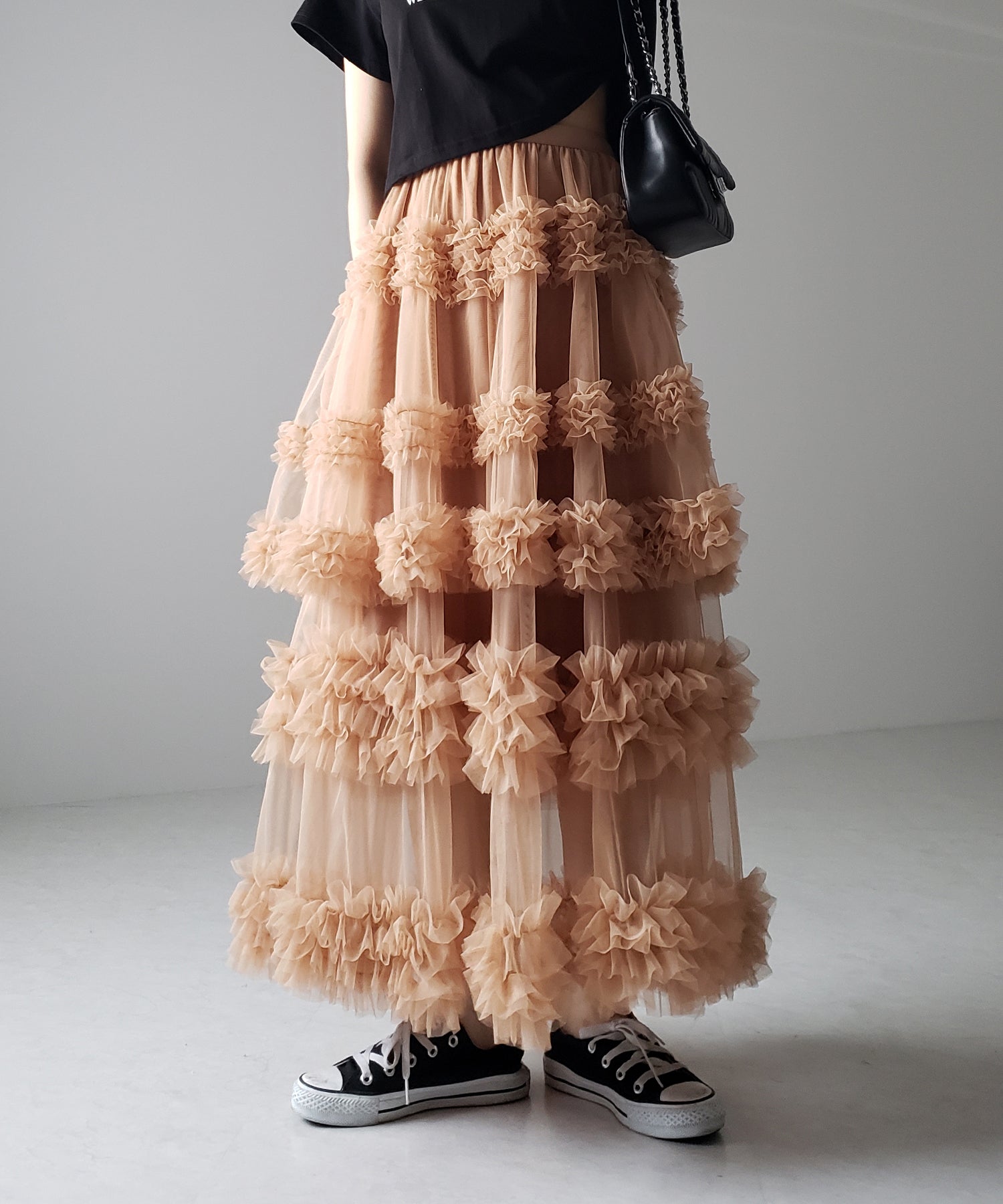 シアーフリルレイヤードボリュームチュールスカート