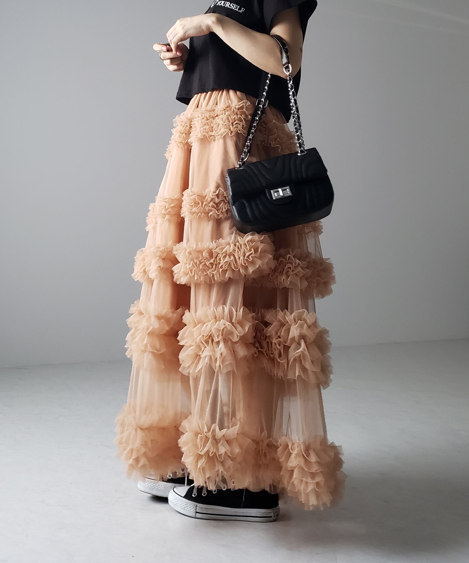 シアーフリルレイヤードボリュームチュールスカート