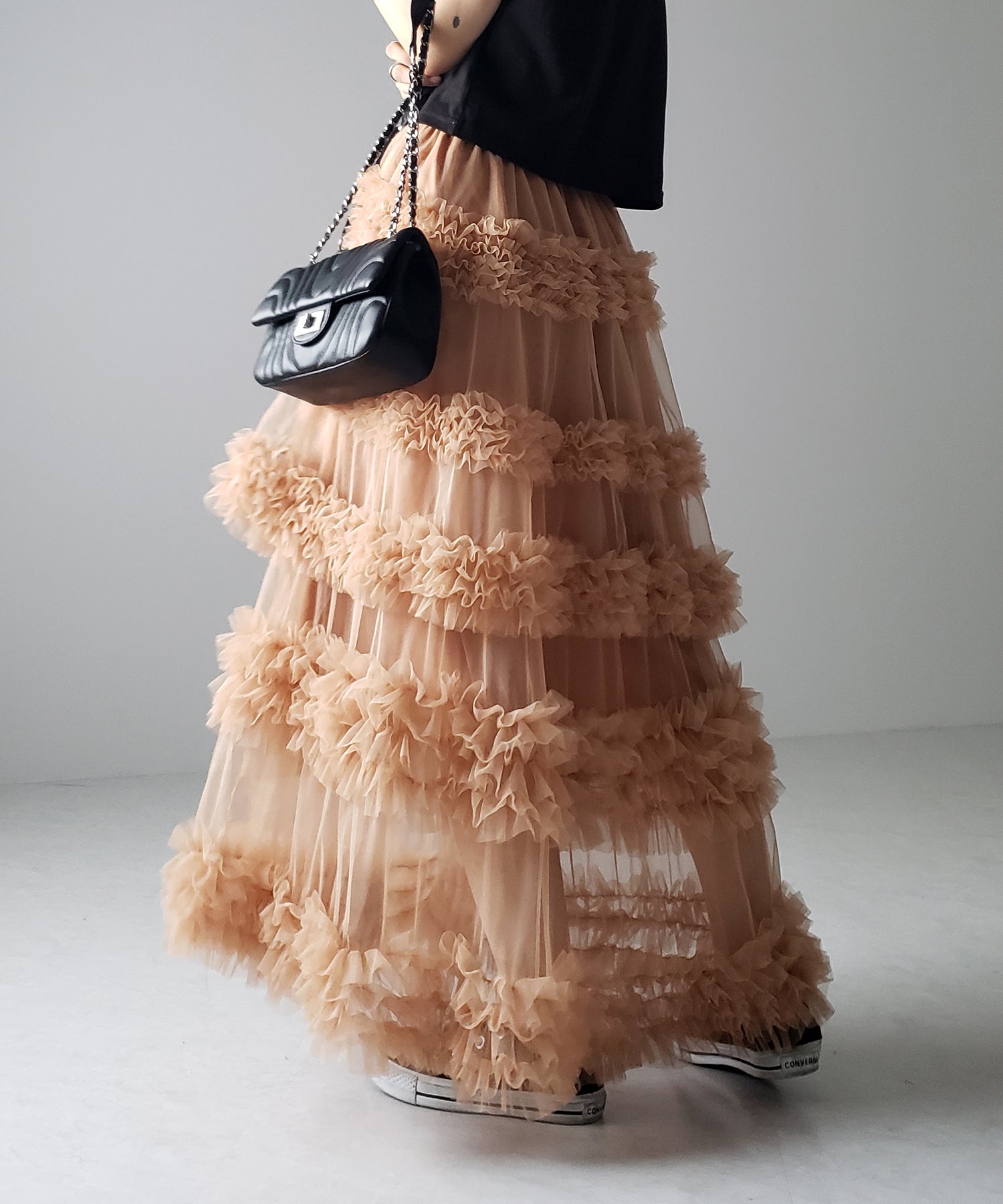 シアーフリルレイヤードボリュームチュールスカート