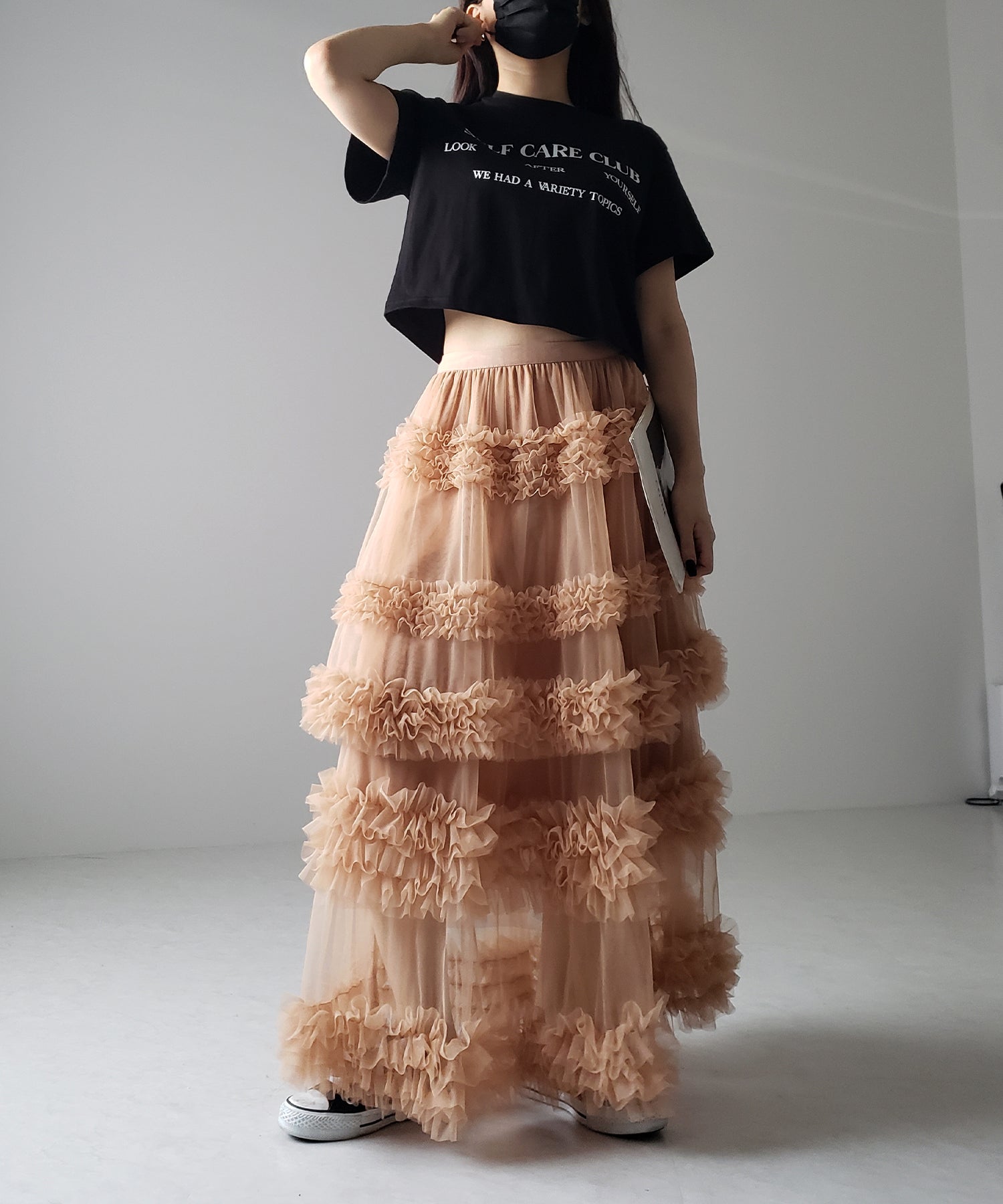 シアーフリルレイヤードボリュームチュールスカート
