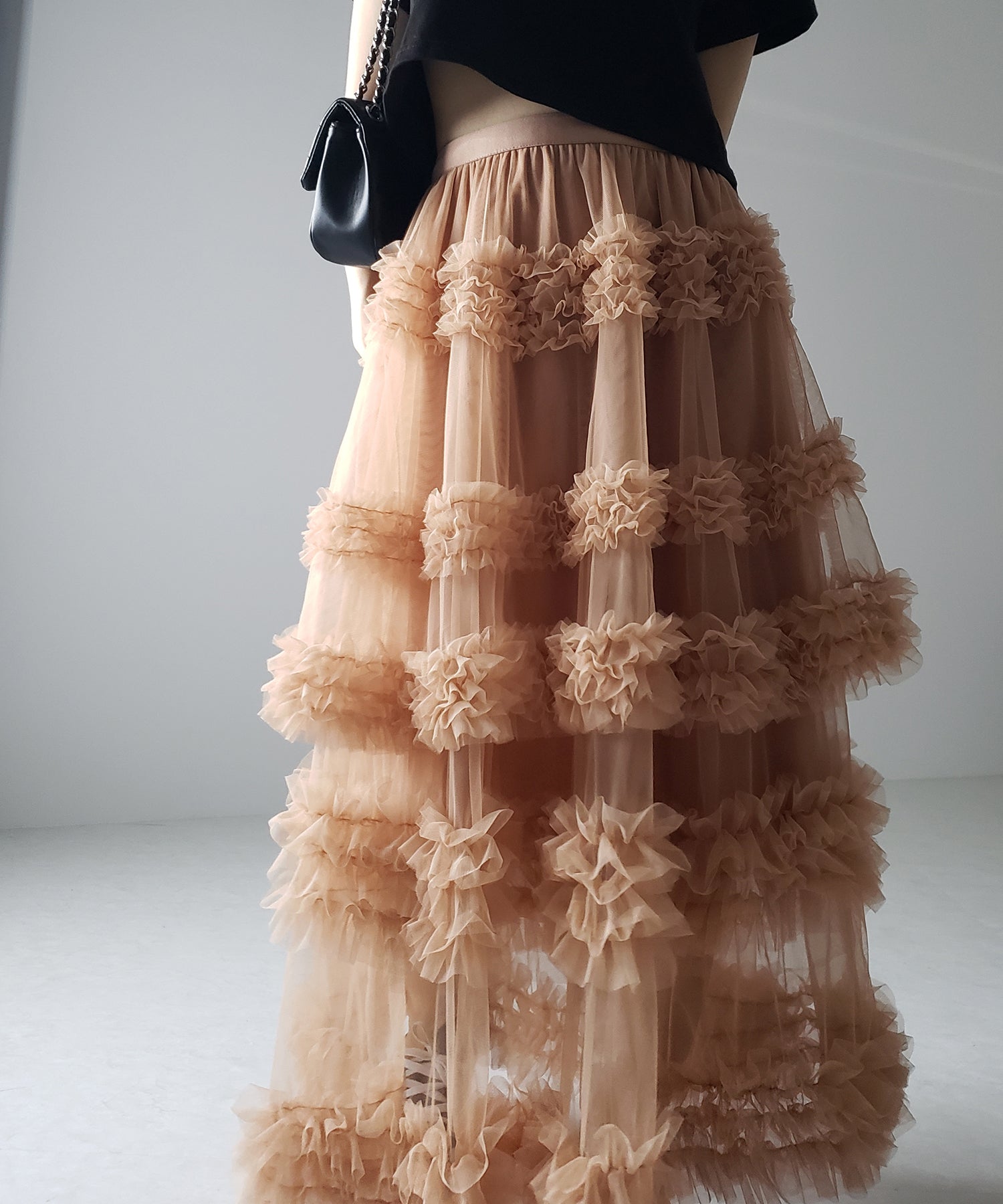 シアーフリルレイヤードボリュームチュールスカート