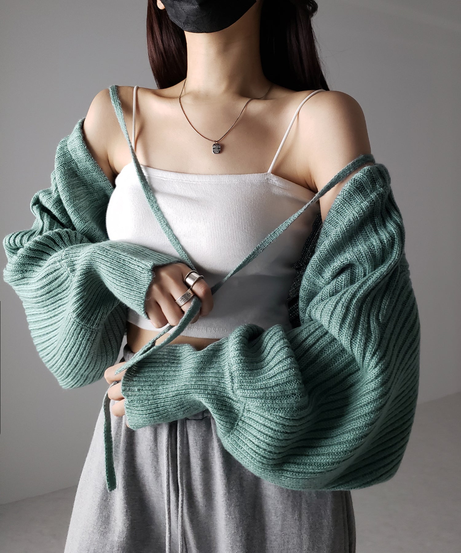 【 9color 】2WAYリボンモヘアライクショートリブニットカーデ