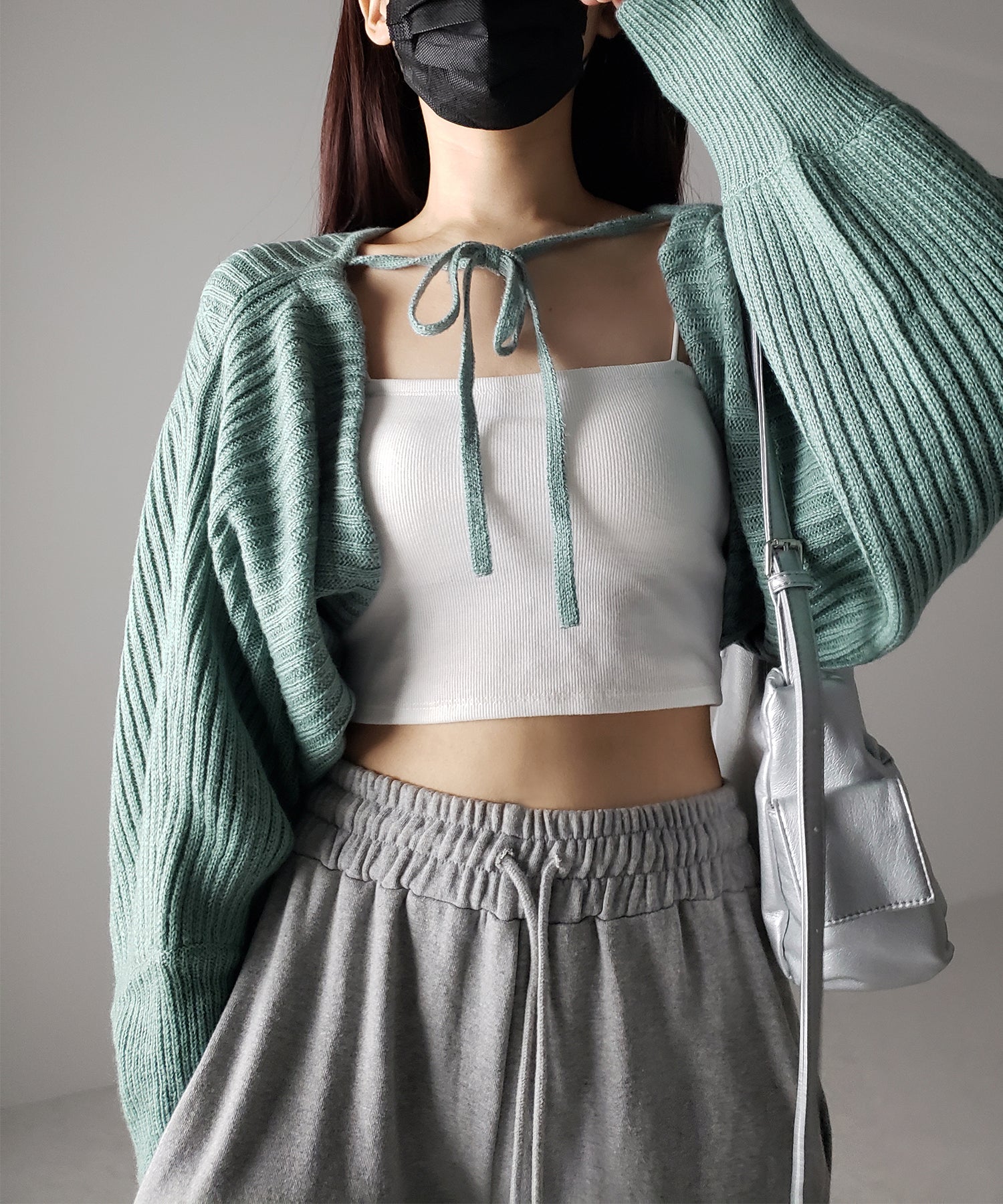 【 9color 】2WAYリボンモヘアライクショートリブニットカーデ