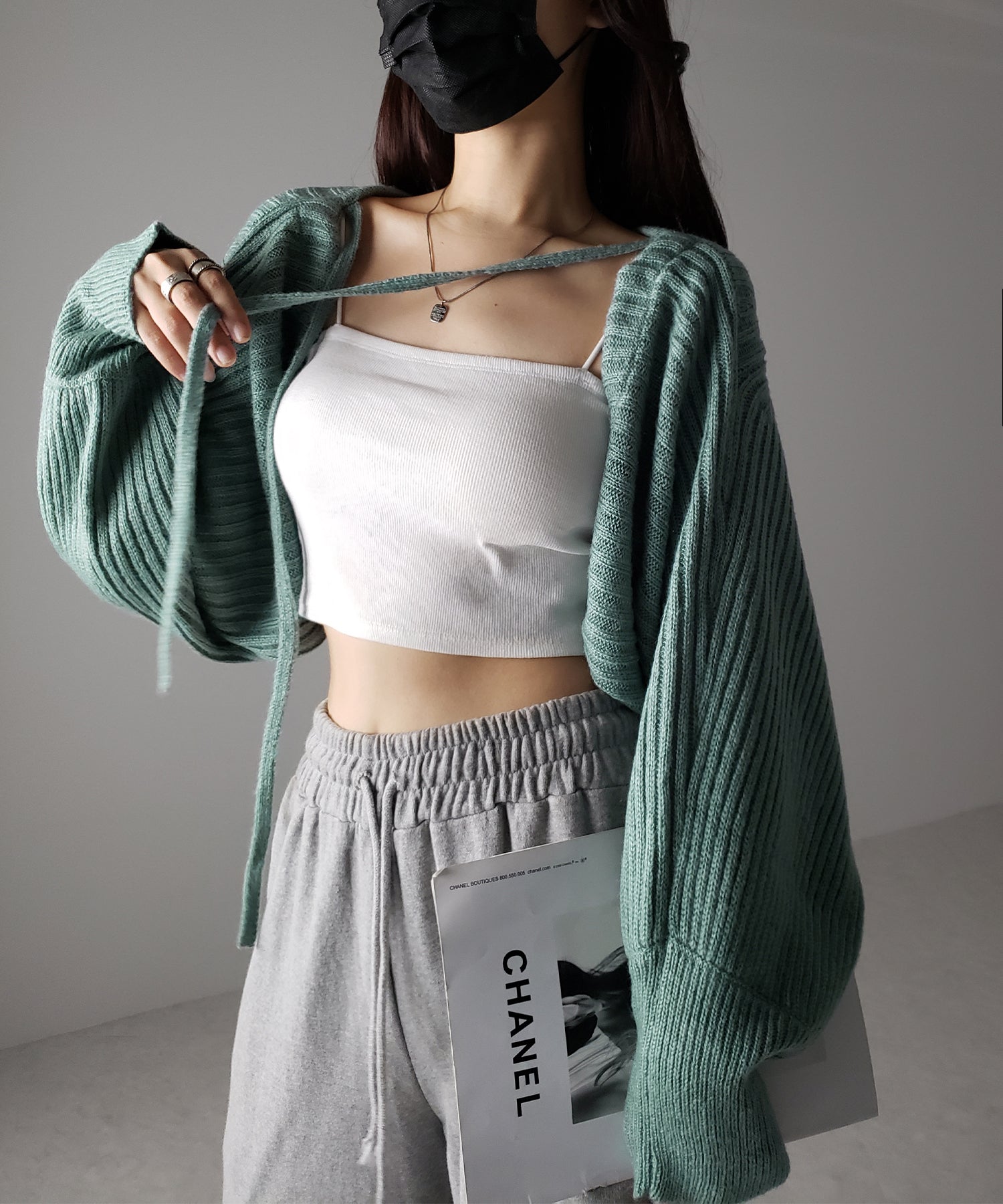 【 9color 】2WAYリボンモヘアライクショートリブニットカーデ