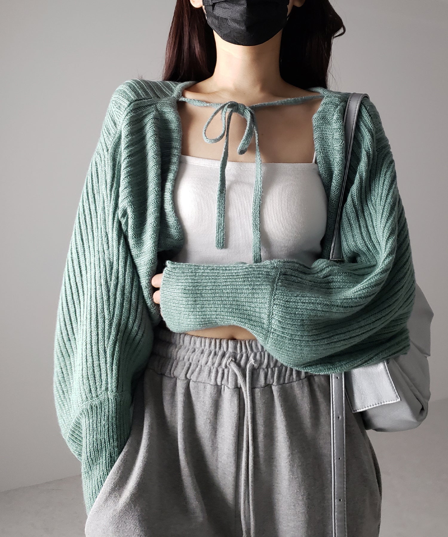 【 9color 】2WAYリボンモヘアライクショートリブニットカーデ