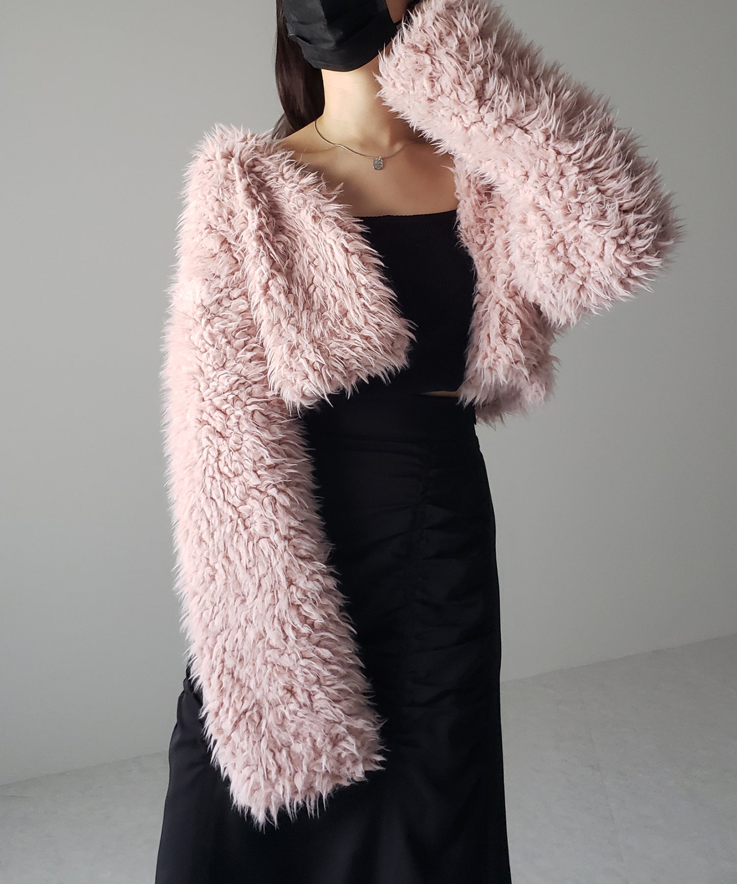 【 3COLOR 】ロングシャギーボアショートボリュームカーディガン