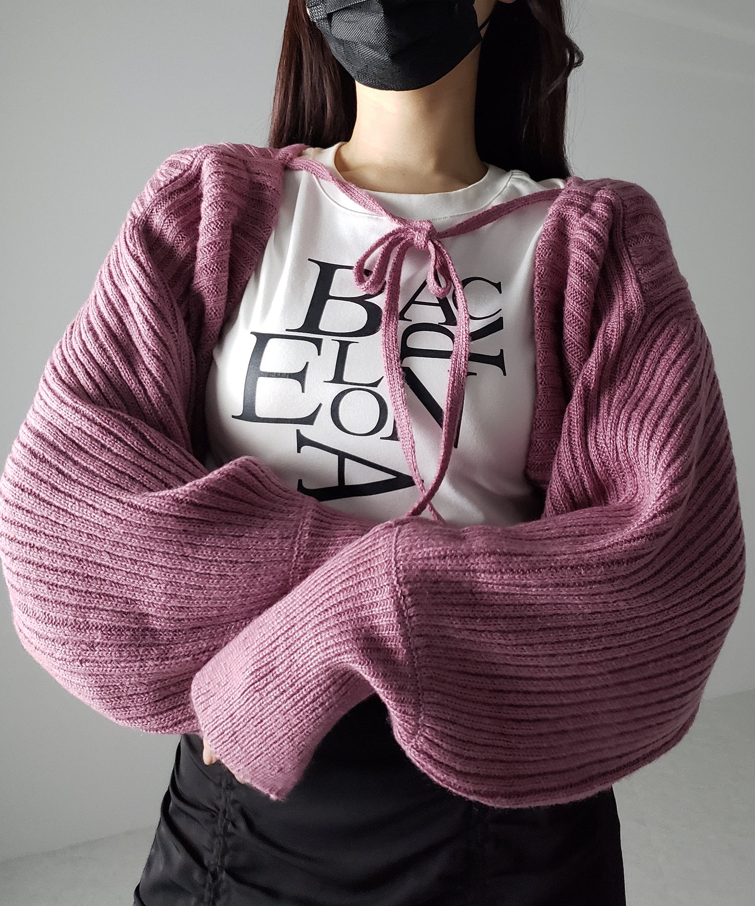【 9color 】2WAYリボンモヘアライクショートリブニットカーデ