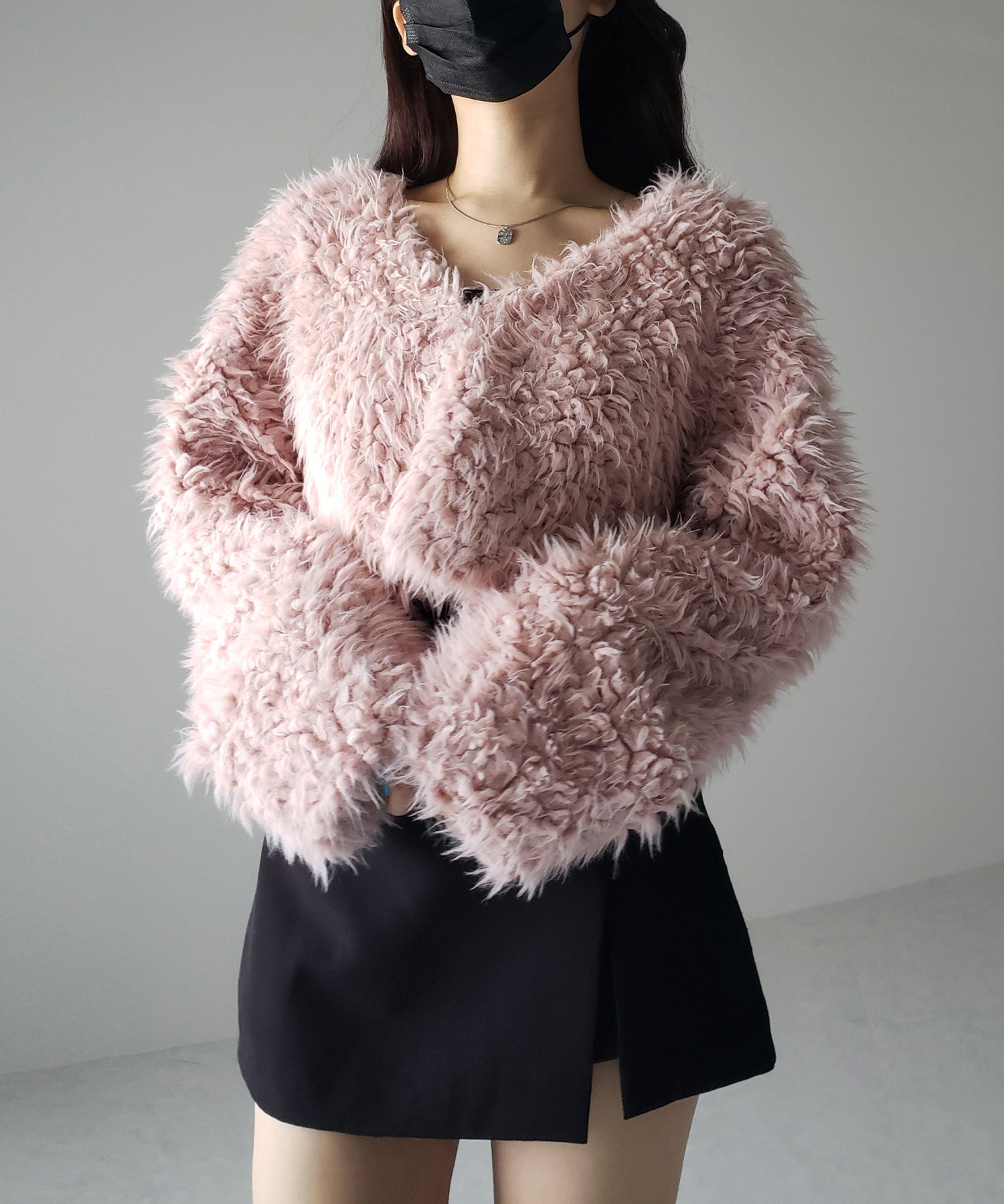 【 3COLOR 】ロングシャギーボアショートボリュームカーディガン