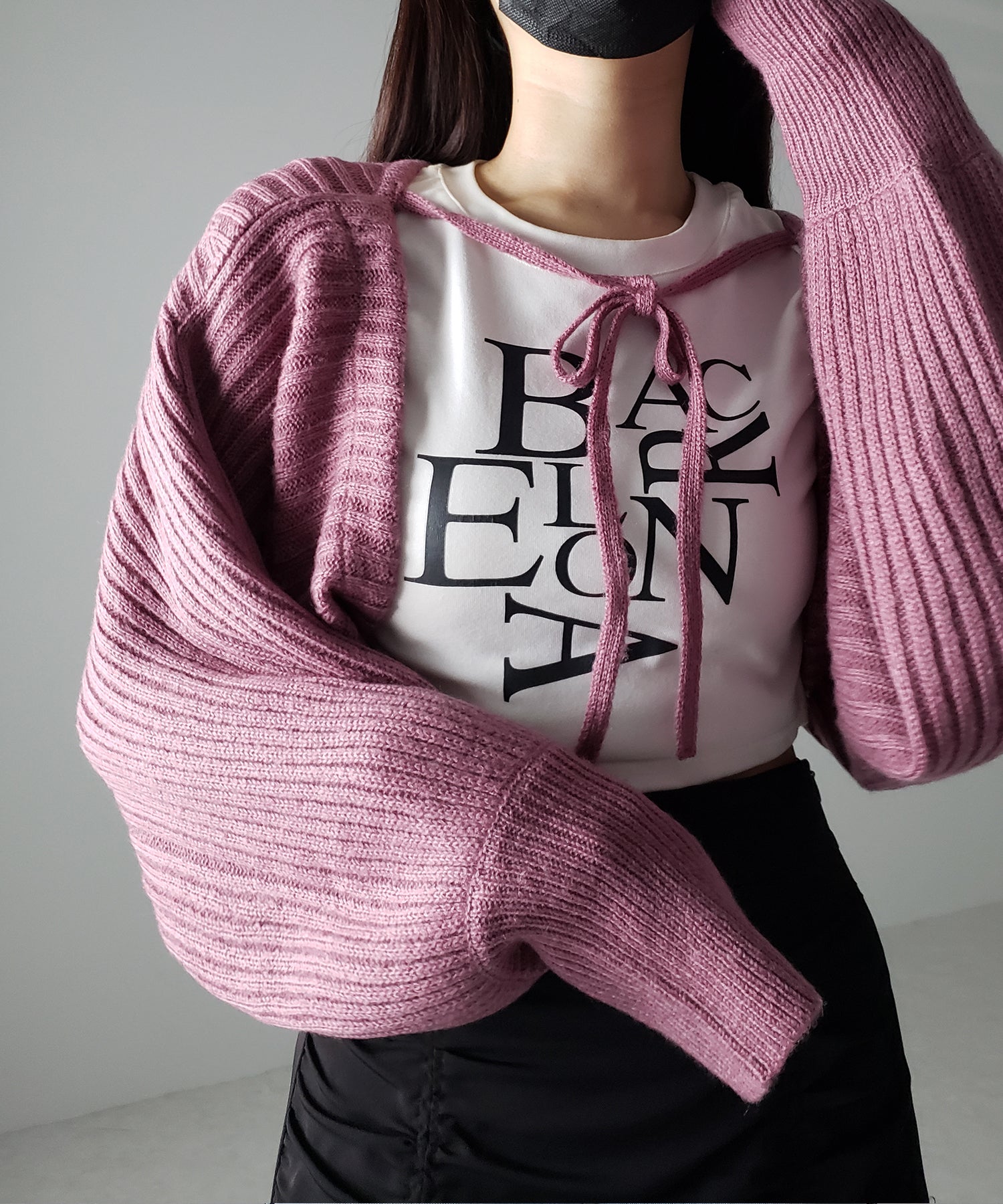 【 9color 】2WAYリボンモヘアライクショートリブニットカーデ